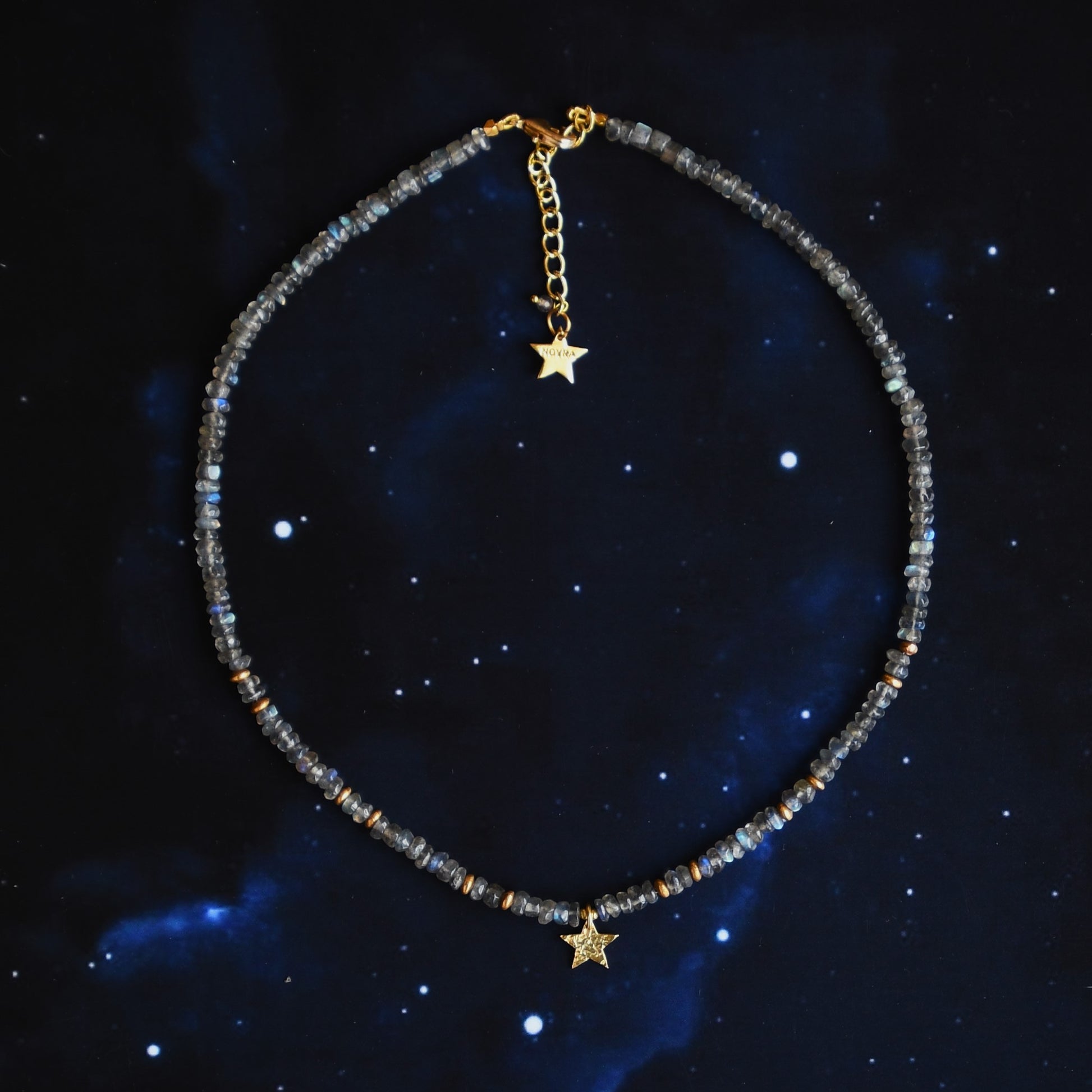 Lucida Star Necklace at Kamakhyaa by Noyra. This item is Beaded Jewellery, Fashion Jewellery, Gold, Grey, jewelry, July Sale, July Sale 2023, Micron, Natural, Necklaces, Silver, Solids