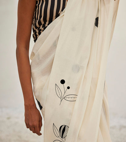 Luna Saree at Kamakhyaa by Khara Kapas. This item is Casual Wear, Free Size, Indian Wear, Mul Cotton, Oh! Sussana Spring 2023, Organic, Sarees, Solids, White, Womenswear