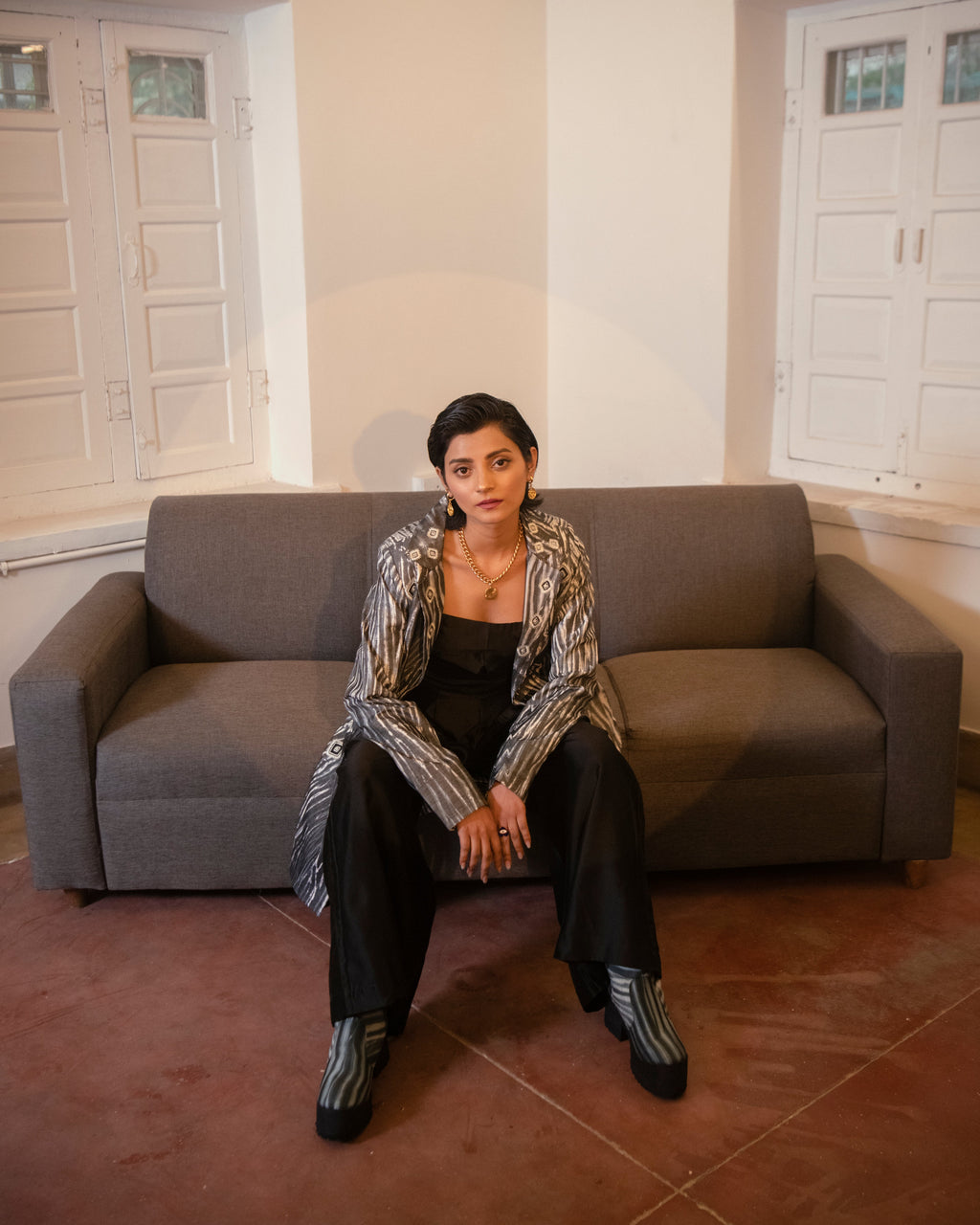 Luna Three Piece Set at Kamakhyaa by The Loom Art. This item is Black, Casual Wear, Co-ord Sets, Handwoven Chanderi Silk, July Sale, July Sale 2023, Lucid Dreams, Luicid Dream, Office, Office Wear, Office Wear Co-ords, Organic, party, Party Wear Co-ords, Relaxed Fit, Solids, Womenswear