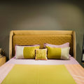 Lush Green Valley Bed Cover with Pillow Covers & Cushion/s at Kamakhyaa by Aetherea. This item is Bed Cover Sets, Bed Covers, Cushion, Green, Home, Pink, Sage Green, Upcycled