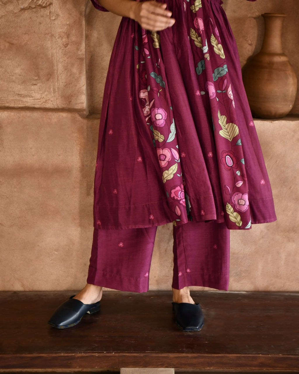 Mahogany Kurta Set With Dupatta at Kamakhyaa by Taro. This item is Beads work, Chanderi Silk, Cotton, Digital Print, Enchanted Garden, Evening Wear, Indian Wear, July Sale, July Sale 2023, Kurta Pant Sets, Kurta Set With Dupatta, Natural, Natural with azo free dyes, Red, Relaxed Fit, Womenswear
