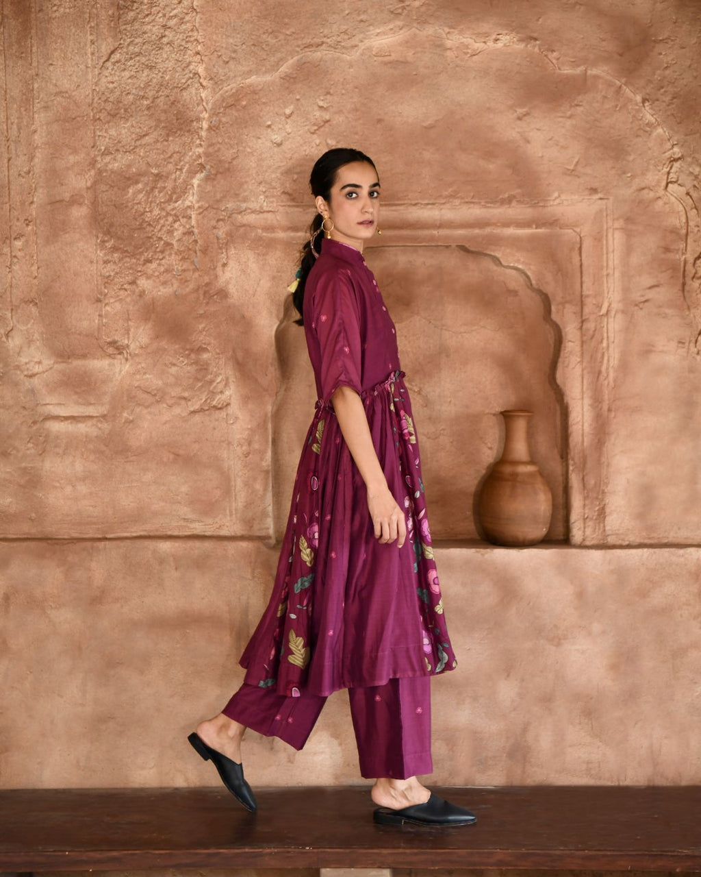 Mahogany Kurta Set With Dupatta at Kamakhyaa by Taro. This item is Beads work, Chanderi Silk, Cotton, Digital Print, Enchanted Garden, Evening Wear, Indian Wear, July Sale, July Sale 2023, Kurta Pant Sets, Kurta Set With Dupatta, Natural, Natural with azo free dyes, Red, Relaxed Fit, Womenswear