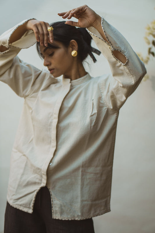 Mandarin Collar Blouse at Kamakhyaa by Lafaani. This item is 100% pure cotton, Blouses, Casual Wear, Kora, Organic, Regular Fit, Solids, Sonder, Undyed and Unbleached, Womenswear