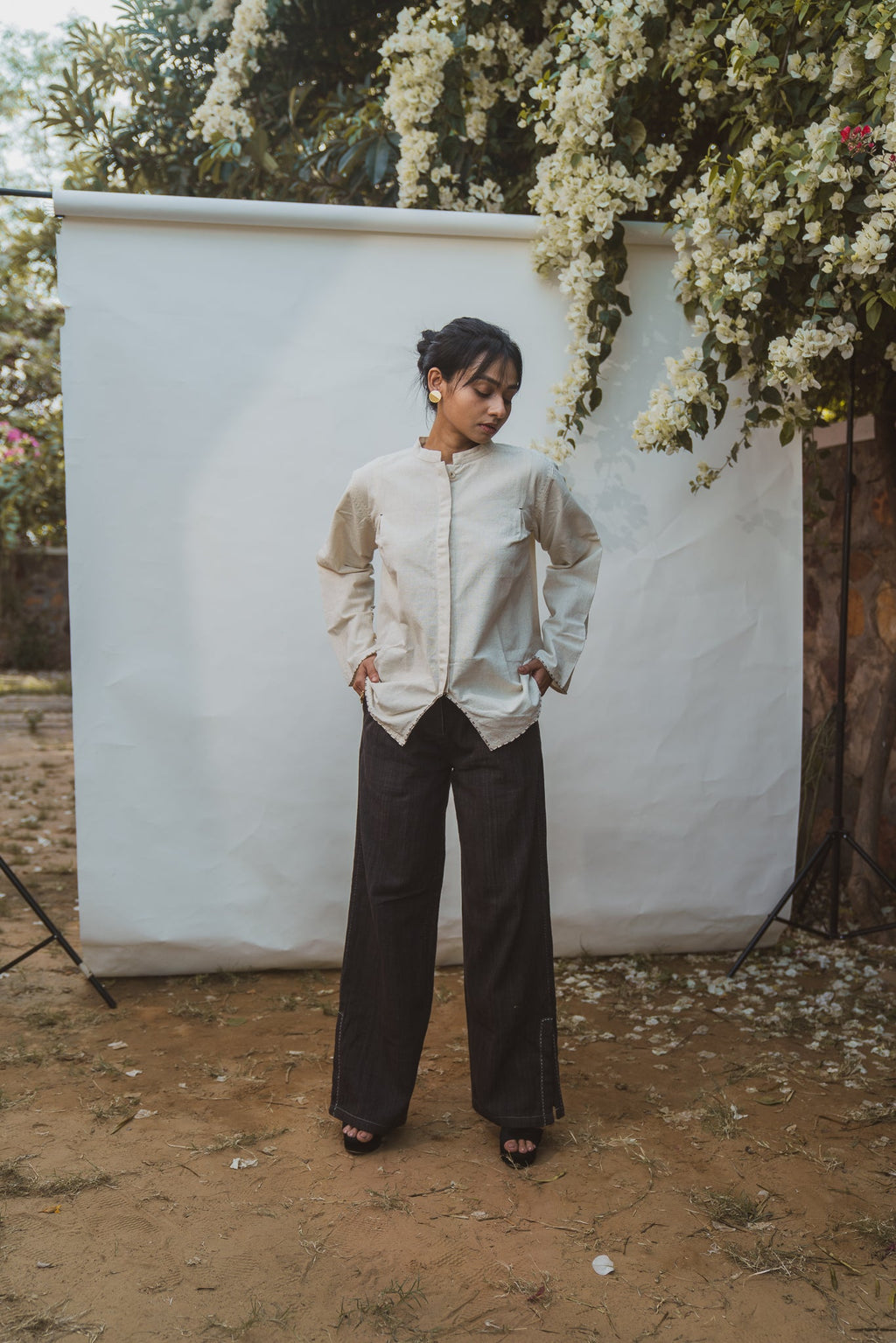 Mandarin Collar Blouse at Kamakhyaa by Lafaani. This item is 100% pure cotton, Blouses, Casual Wear, Kora, Organic, Regular Fit, Solids, Sonder, Undyed and Unbleached, Womenswear