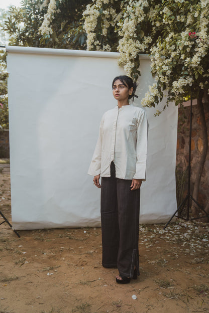 Mandarin Collar Blouse at Kamakhyaa by Lafaani. This item is 100% pure cotton, Blouses, Casual Wear, Kora, Organic, Regular Fit, Solids, Sonder, Undyed and Unbleached, Womenswear