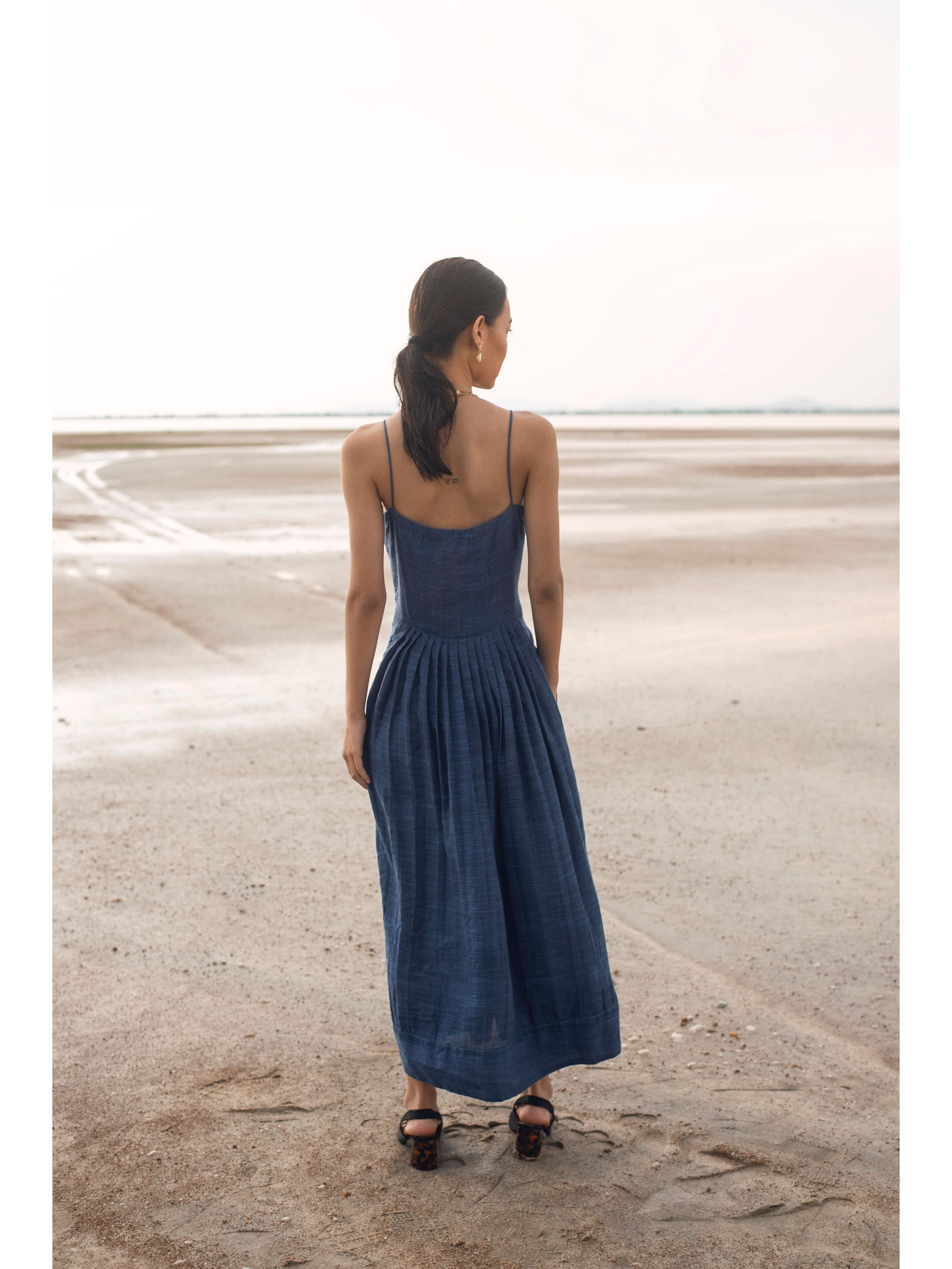 Marine Life at Kamakhyaa by The Loom Art. This item is Blue, Handwoven Cotton, July Sale, July Sale 2023, Maxi Dresses, Natural, Party Wear, Regular Fit, Serendipity, Solids, Womenswear
