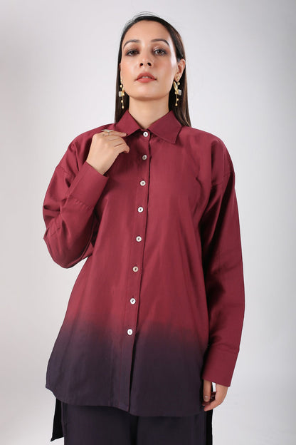 Maroon Ombre Co Ord Set at Kamakhyaa by MOH-The Eternal Dhaga. This item is 100% pure cotton, Cotton, Maroon, Moh-The eternal Dhaga, Multicolor, Natural, Office Wear, Office Wear Co-ords, Ombre and Dyes, Regular Fit, Womenswear