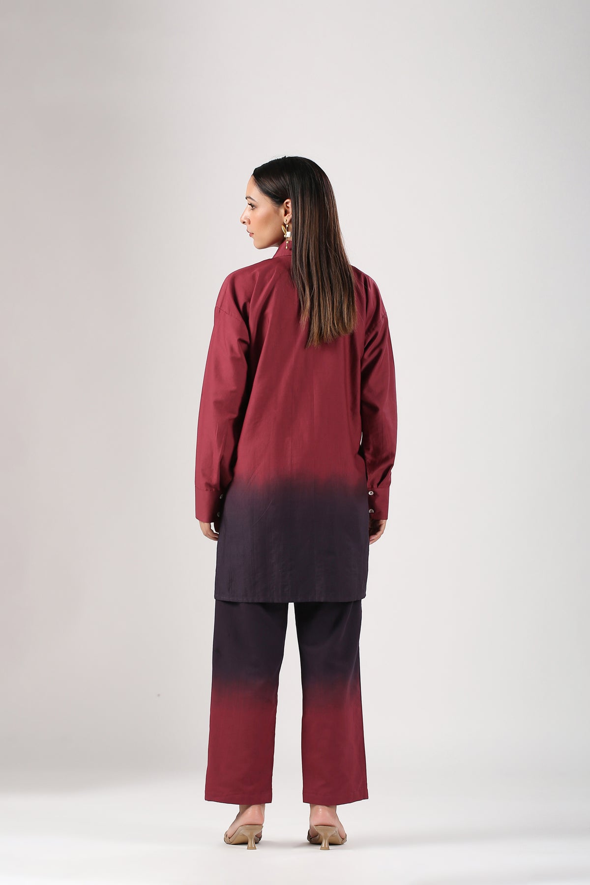 Maroon Ombre Co Ord Set at Kamakhyaa by MOH-The Eternal Dhaga. This item is 100% pure cotton, Cotton, Maroon, Moh-The eternal Dhaga, Multicolor, Natural, Office Wear, Office Wear Co-ords, Ombre and Dyes, Regular Fit, Womenswear