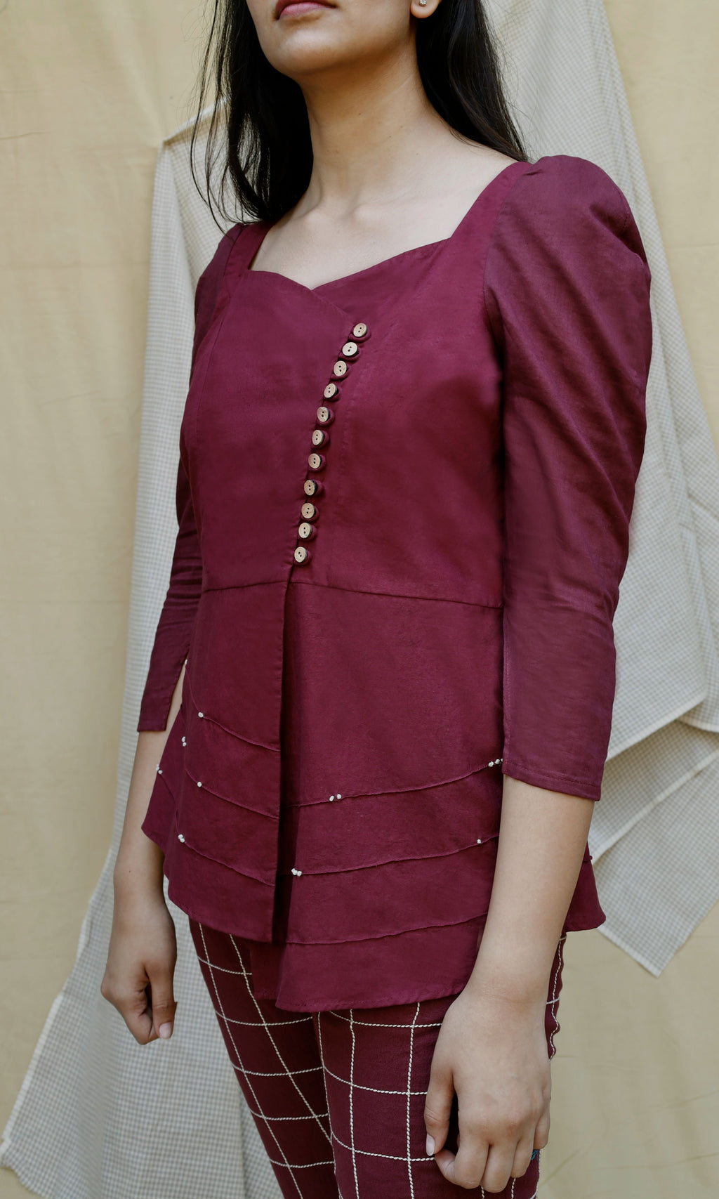 Maroon Tunic Top at Kamakhyaa by Chambray & Co.. This item is Casual Wear, Echo, For Mother, For Mother W, Hand Spun Cotton, Natural, Purple, Regular Fit, Solids, Tops, Tunic Tops, Womenswear