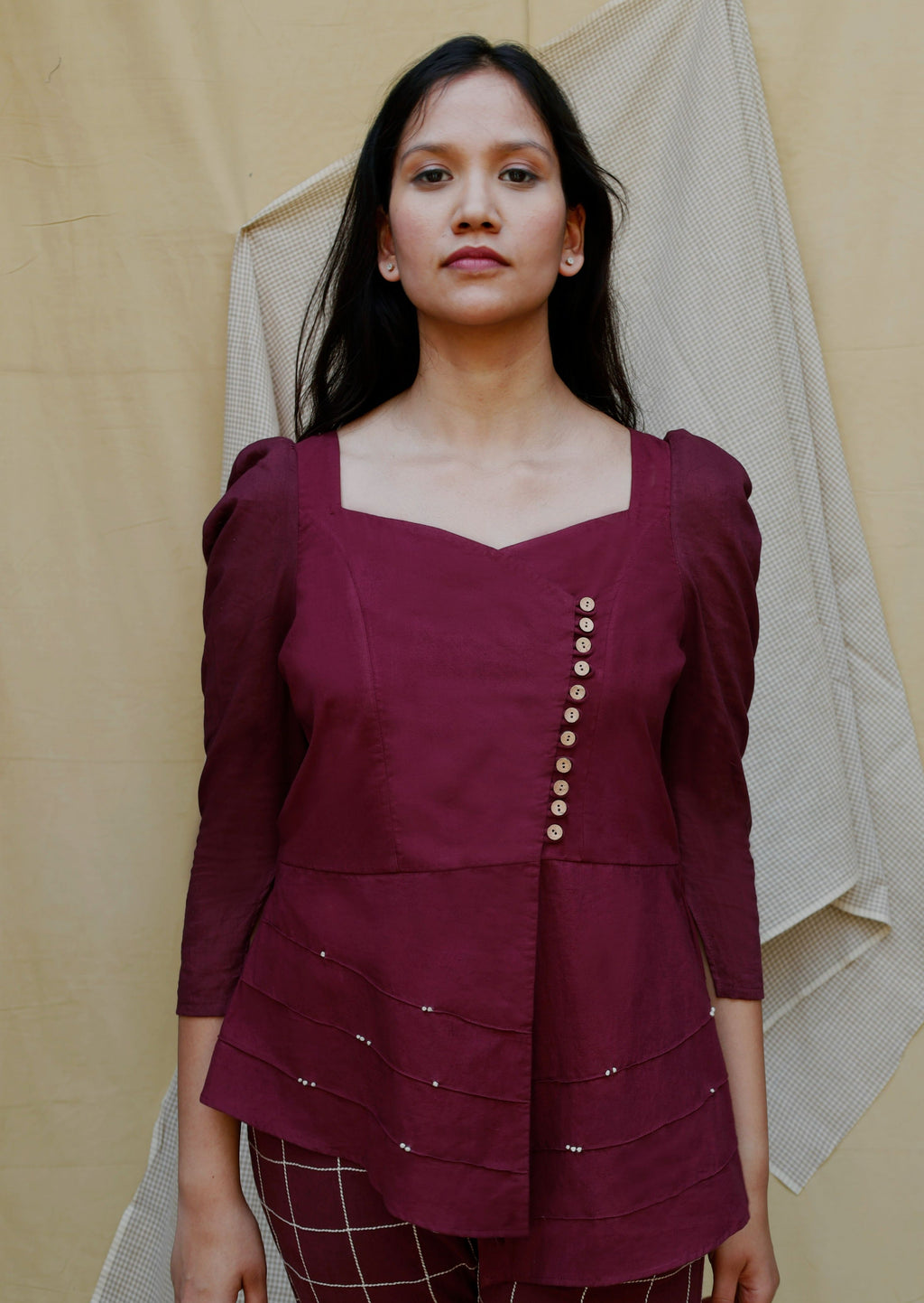 Maroon Tunic Top at Kamakhyaa by Chambray & Co.. This item is Casual Wear, Echo, For Mother, For Mother W, Hand Spun Cotton, Natural, Purple, Regular Fit, Solids, Tops, Tunic Tops, Womenswear