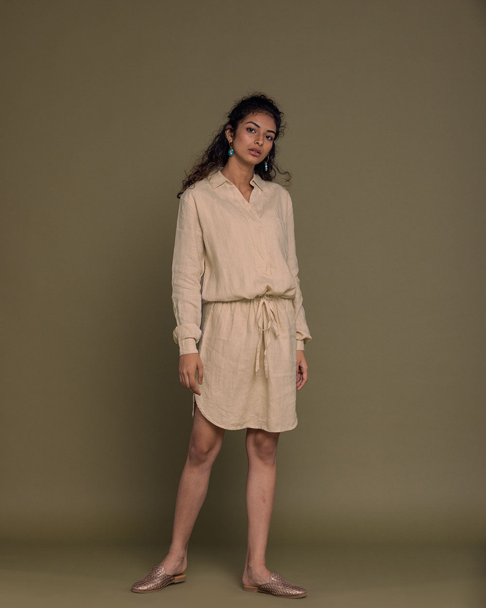 Meet Me By The Cliff Dress - Beige at Kamakhyaa by Reistor. This item is Brown, Casual Wear, Hemp, Midi Dresses, Natural, Short Dresses, Solid Selfmade, Solids, Womenswear