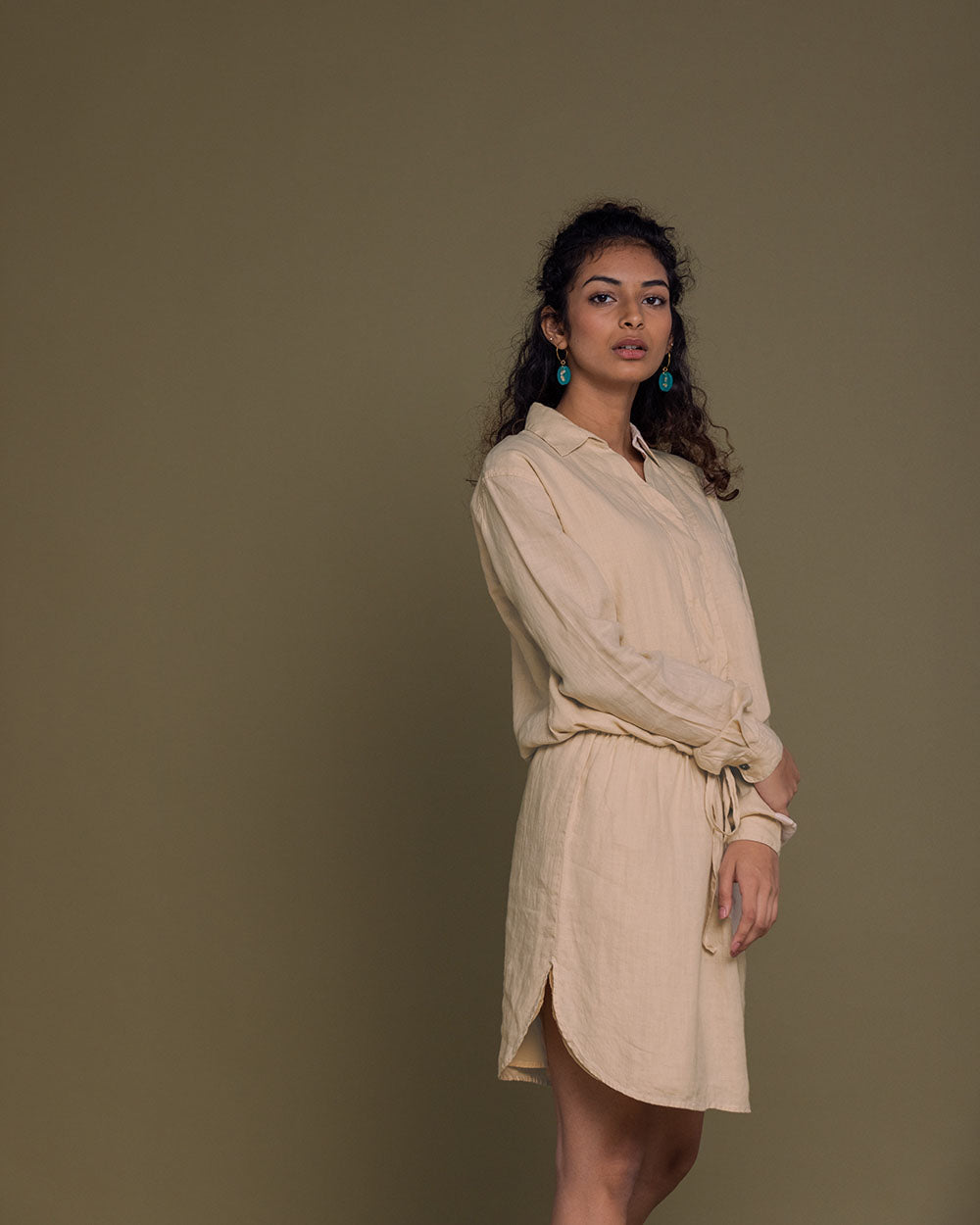 Meet Me By The Cliff Dress - Beige at Kamakhyaa by Reistor. This item is Brown, Casual Wear, Hemp, Midi Dresses, Natural, Short Dresses, Solid Selfmade, Solids, Womenswear