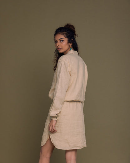 Meet Me By The Cliff Dress - Beige at Kamakhyaa by Reistor. This item is Brown, Casual Wear, Hemp, Midi Dresses, Natural, Short Dresses, Solid Selfmade, Solids, Womenswear