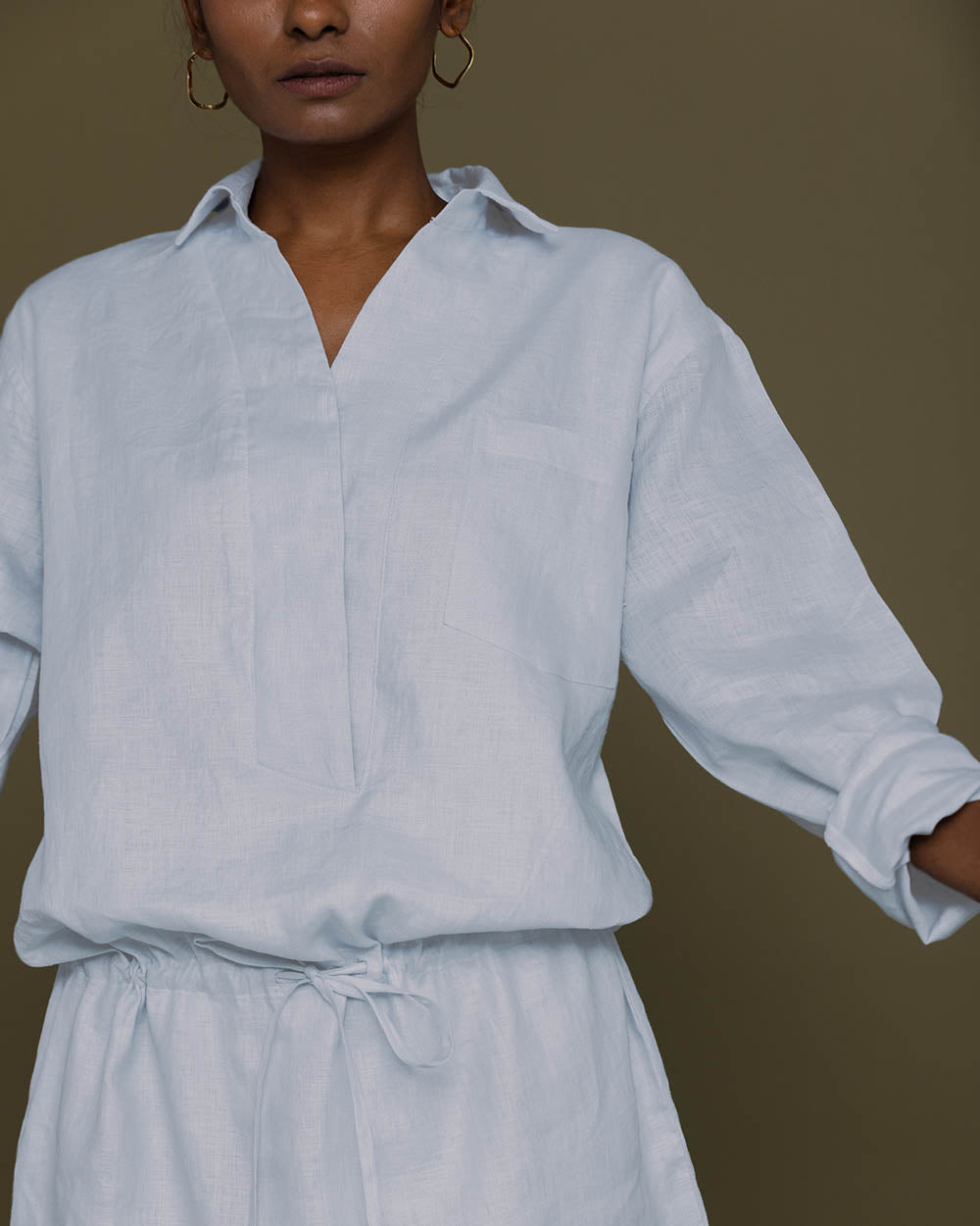 Meet Me By The Cliff Dress - Summer Blue at Kamakhyaa by Reistor. This item is Blue, Casual Wear, Hemp, Natural, Office Wear, Short Dresses, Solid Selfmade, Solids, Womenswear