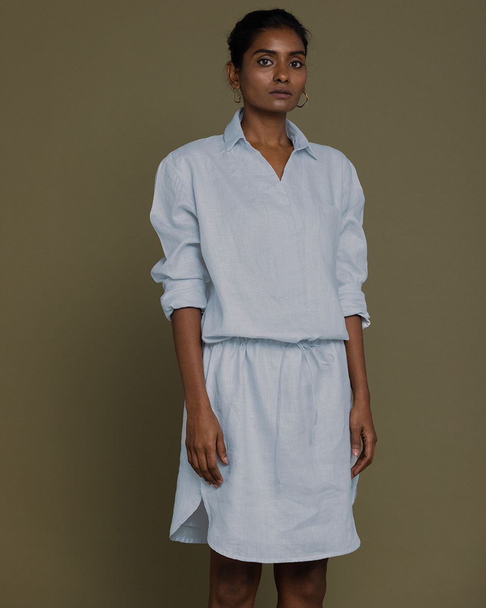 Meet Me By The Cliff Dress - Summer Blue at Kamakhyaa by Reistor. This item is Blue, Casual Wear, Hemp, Natural, Office Wear, Short Dresses, Solid Selfmade, Solids, Womenswear