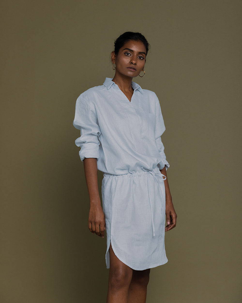 Meet Me By The Cliff Dress - Summer Blue at Kamakhyaa by Reistor. This item is Blue, Casual Wear, Hemp, Natural, Office Wear, Short Dresses, Solid Selfmade, Solids, Womenswear