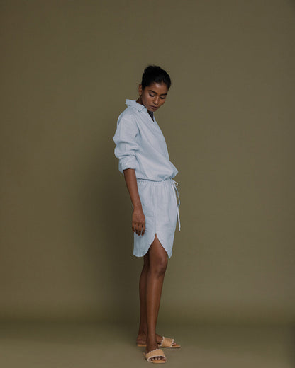 Meet Me By The Cliff Dress - Summer Blue at Kamakhyaa by Reistor. This item is Blue, Casual Wear, Hemp, Natural, Office Wear, Short Dresses, Solid Selfmade, Solids, Womenswear