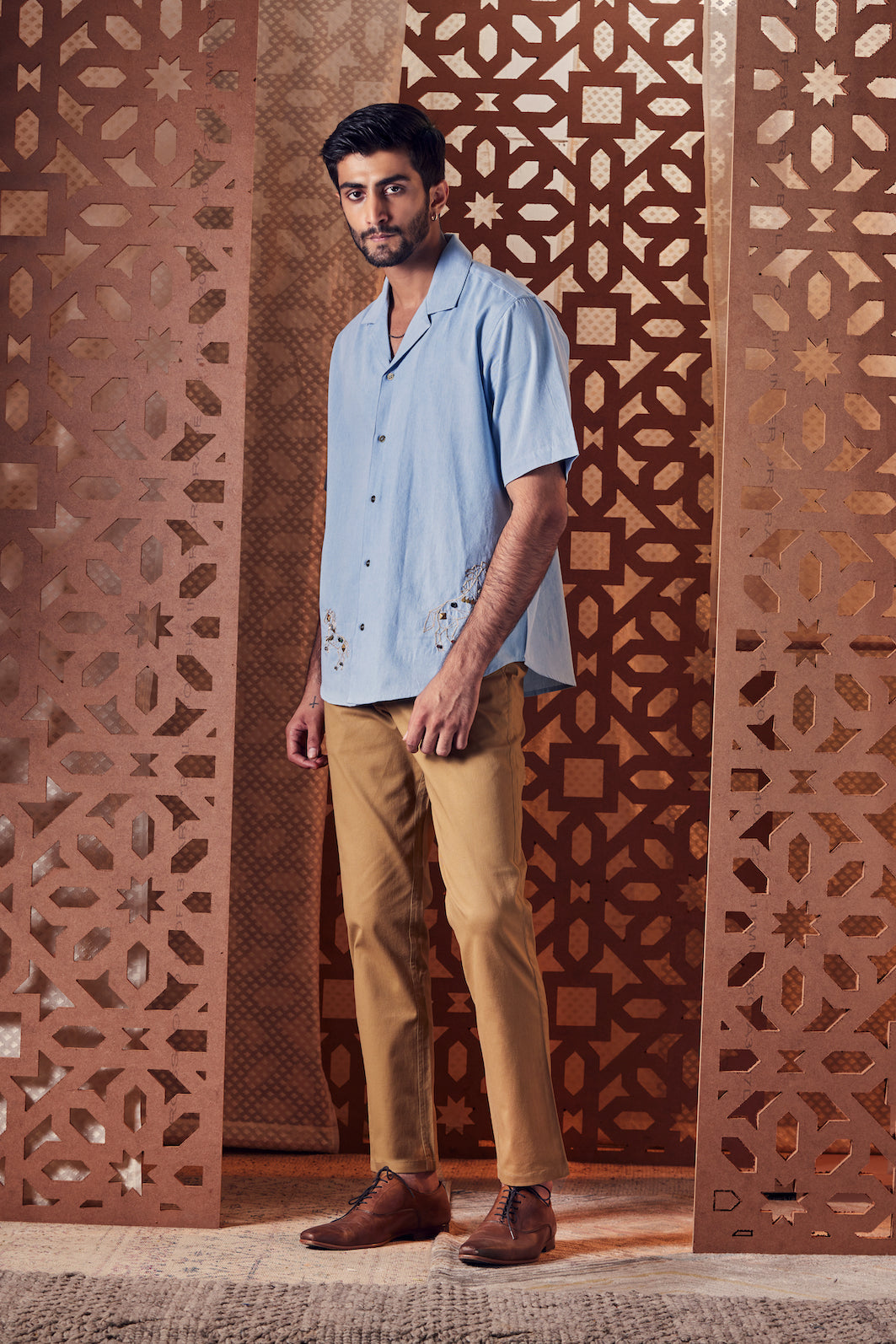 Men's Blue Denim Oversized Shirt at Kamakhyaa by Charkhee. This item is Blue, Denim, Embroidered, Ethnic Wear, For Anniversary, For Him, Menswear, Naayaab, Natural, Nayaab, Relaxed Fit, Shirts, Tops