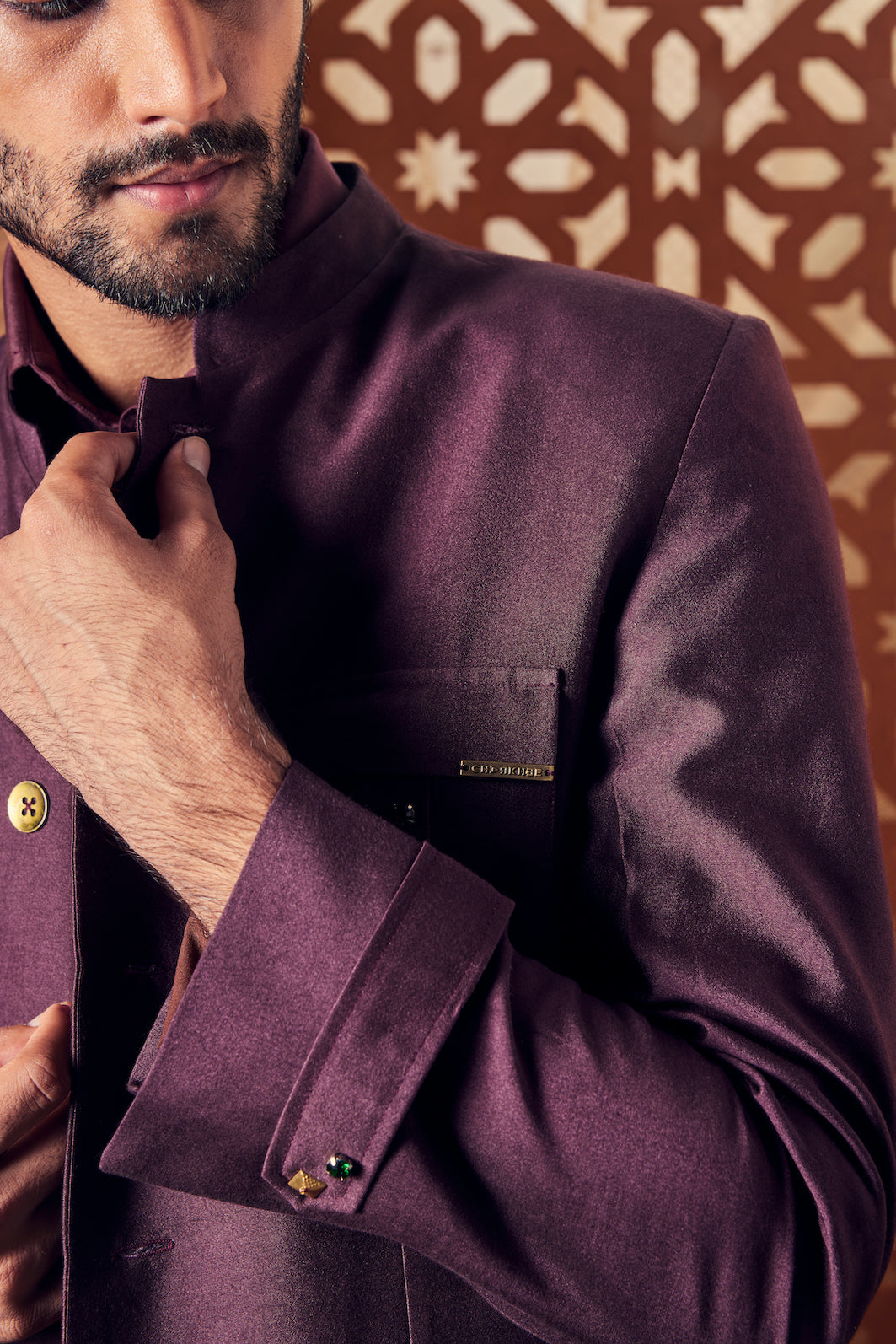 Men's Brown Blazer at Kamakhyaa by Charkhee. This item is Banana Silk, Blazers, Brown, Crepe, Embroidered, Ethnic Wear, For Him, Mens Overlay, Menswear, Naayaab, Natural, Nayaab, Relaxed Fit