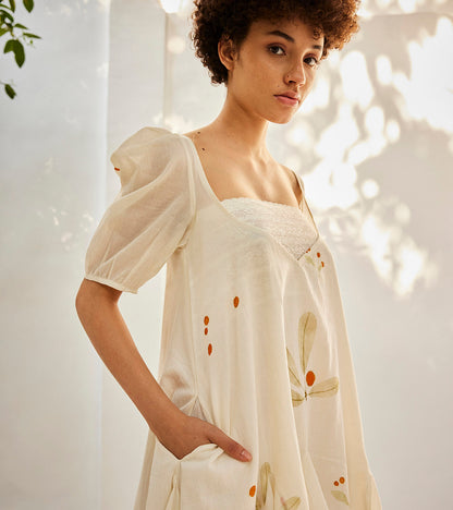 Mini Sundress Summer outfit at Kamakhyaa by Khara Kapas. This item is Best Selling, Casual Wear, Mini Dresses, Mul Cotton, Oh! Sussana Spring 2023, Organic, Regular Fit, Solids, White, Womenswear