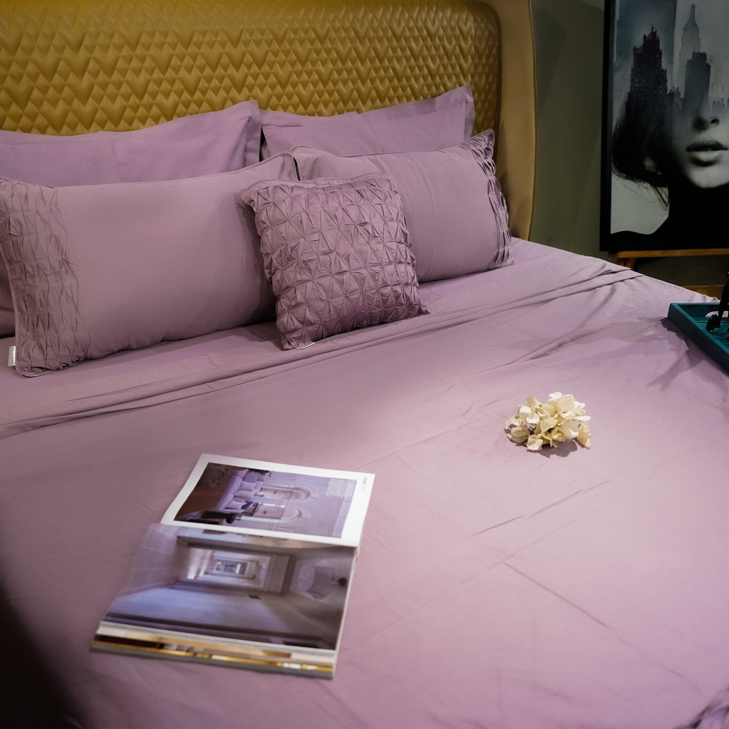 Misty Mauve Honeycomb Serenity Bedsheet Set with Pillow Covers at Kamakhyaa by Aetherea. This item is Designer Bedsheets, Home