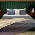 Modern Charcoal Bed Cover with Pillow Covers & Cushion/s at Kamakhyaa by Aetherea. This item is Bed Covers, Cotton, Grey, Home, Light Grey, Stripes, Upcycled, White