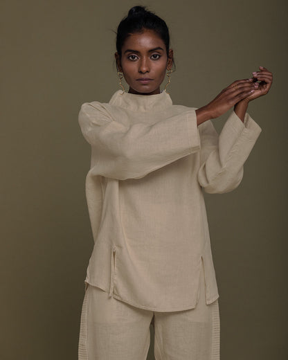 Monday Playlist Top - Sand Beige at Kamakhyaa by Reistor. This item is Brown, Casual Wear, Hemp, Natural, Office Wear, Solids, Tops, Tunic Tops, Womenswear