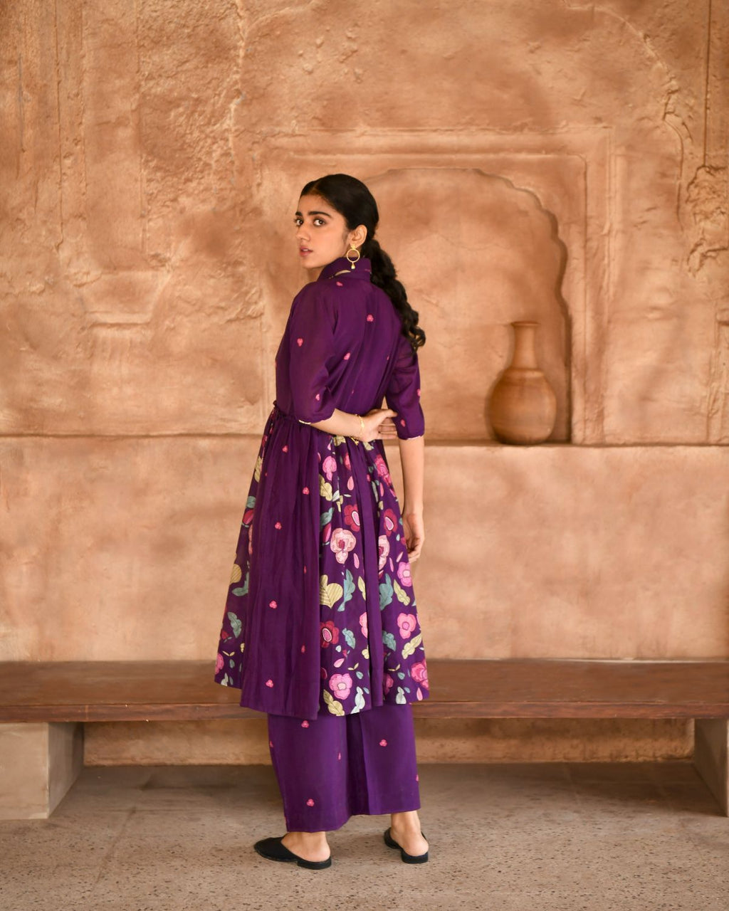 Mulberry Kurta Set With Dupatta at Kamakhyaa by Taro. This item is Beads work, Best Selling, Cotton, Digital Print, Enchanted Garden, Evening Wear, Indian Wear, July Sale, July Sale 2023, Kurta Pant Sets, Kurta Set With Dupatta, Natural, Natural with azo free dyes, Purple, Relaxed Fit, Silk Chanderi, Womenswear