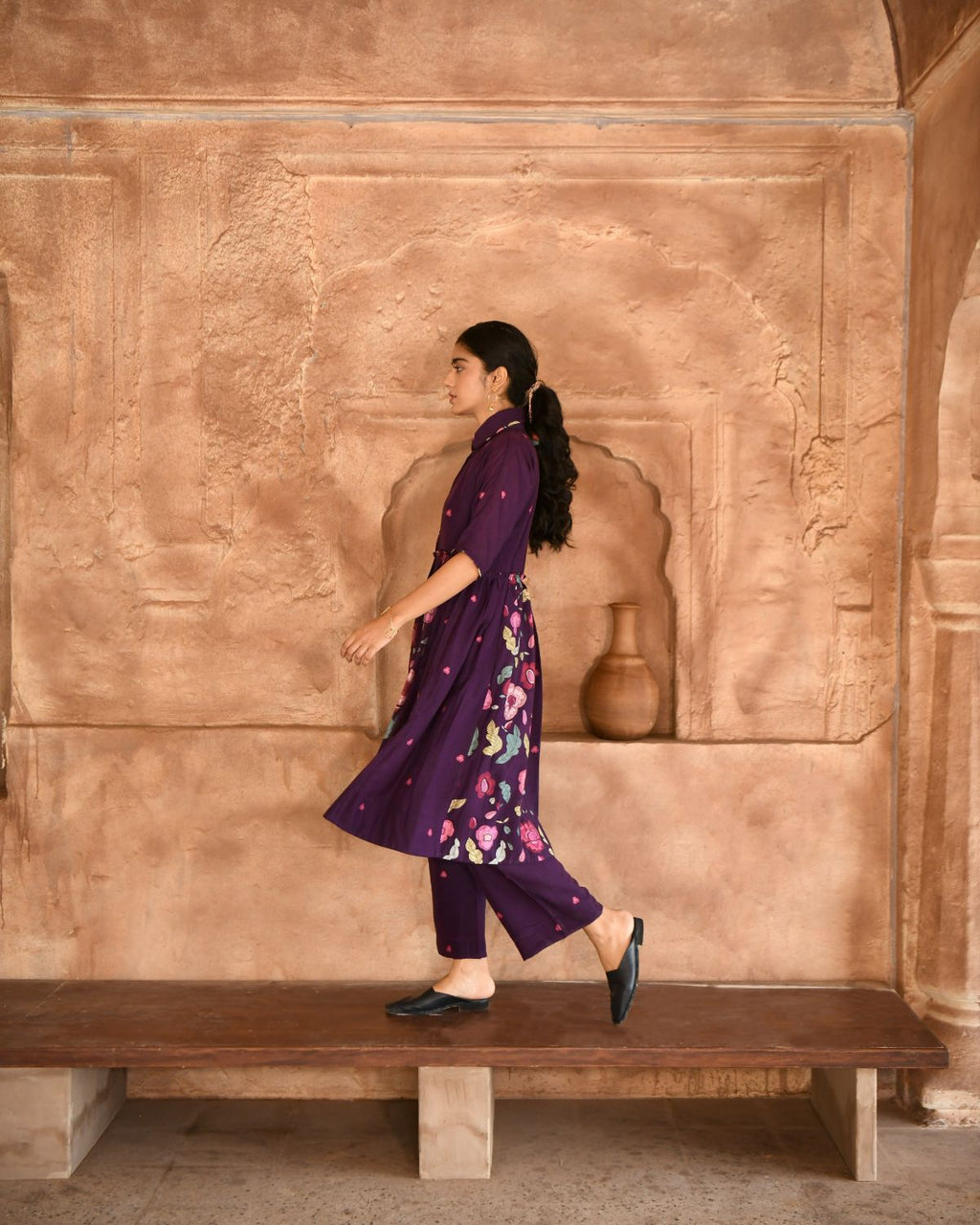 Mulberry Kurta Set With Dupatta at Kamakhyaa by Taro. This item is Beads work, Best Selling, Cotton, Digital Print, Enchanted Garden, Evening Wear, Indian Wear, July Sale, July Sale 2023, Kurta Pant Sets, Kurta Set With Dupatta, Natural, Natural with azo free dyes, Purple, Relaxed Fit, Silk Chanderi, Womenswear