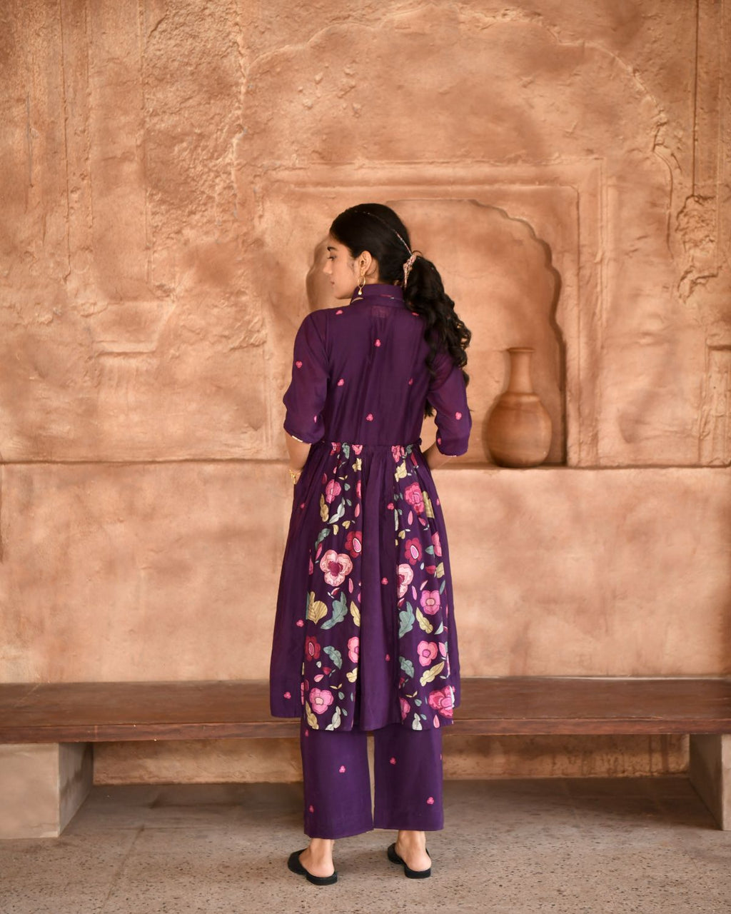 Mulberry Kurta Set With Dupatta at Kamakhyaa by Taro. This item is Beads work, Best Selling, Cotton, Digital Print, Enchanted Garden, Evening Wear, Indian Wear, July Sale, July Sale 2023, Kurta Pant Sets, Kurta Set With Dupatta, Natural, Natural with azo free dyes, Purple, Relaxed Fit, Silk Chanderi, Womenswear