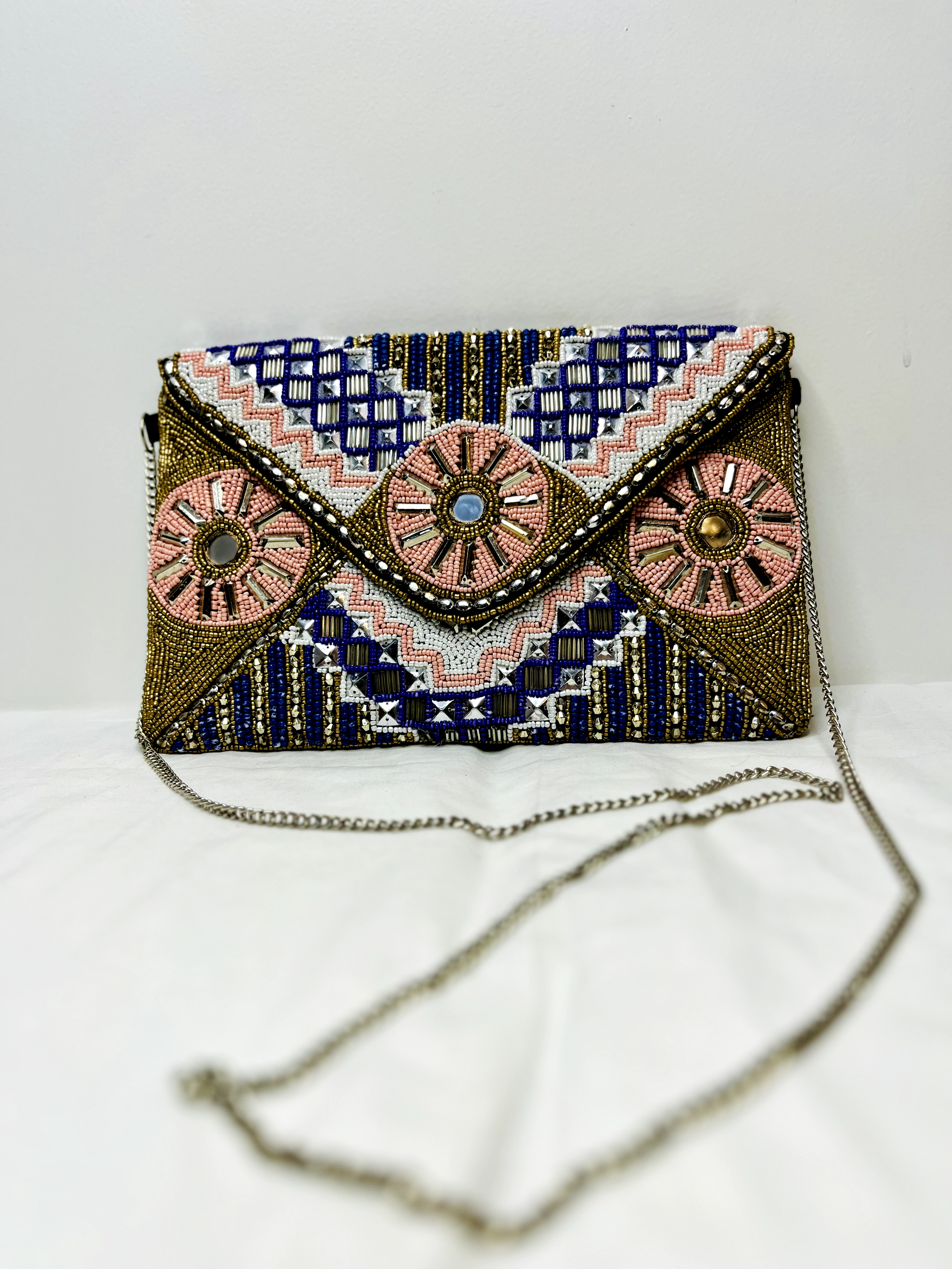 Multicolor Beaded Mirror Sling Bag at Kamakhyaa by Pre Loved. This item is Bags, Casual Wear, Mirror Work, Multicolor, Natural, Sling Bags