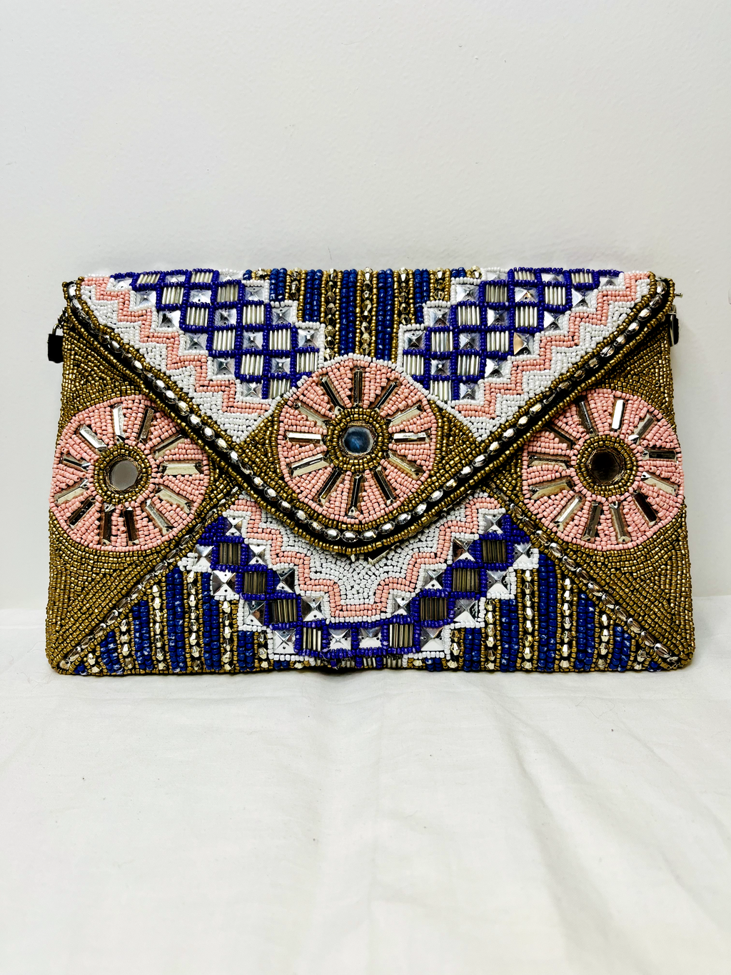Multicolor Beaded Mirror Sling Bag at Kamakhyaa by Pre Loved. This item is Bags, Casual Wear, Mirror Work, Multicolor, Natural, Sling Bags