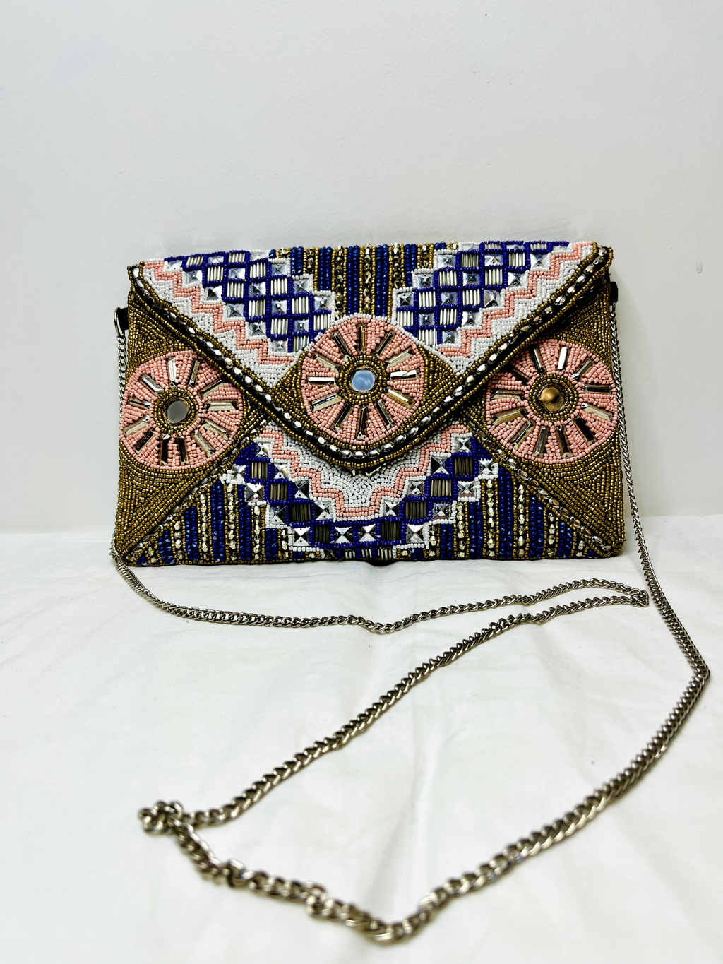 Multicolor Beaded Mirror Sling Bag at Kamakhyaa by Pre Loved. This item is Bags, Casual Wear, Mirror Work, Multicolor, Natural, Sling Bags