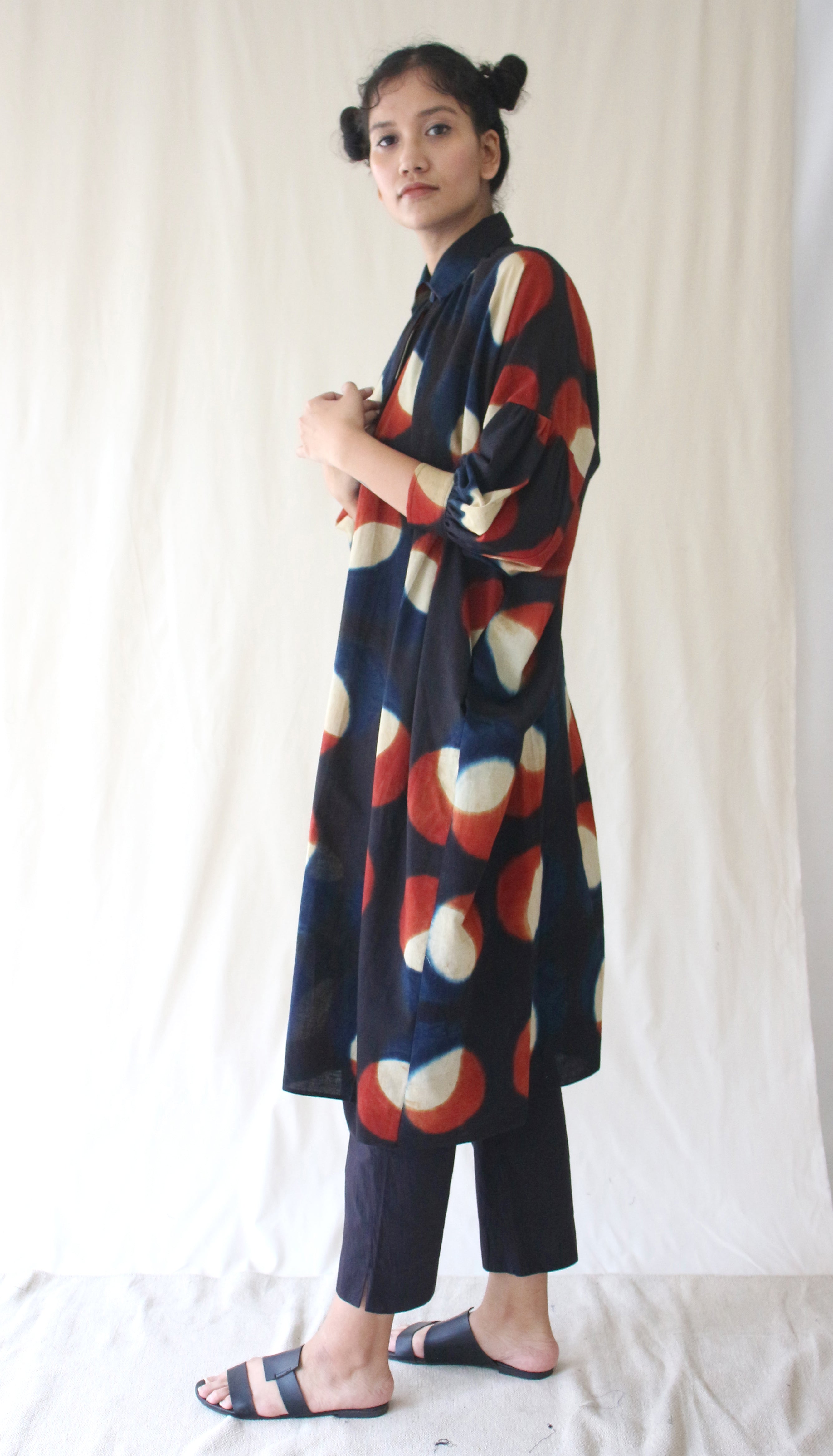 Multicolor Collar Cotton Midi Dress at Kamakhyaa by Chambray & Co.. This item is Blue, Casual Wear, Hand Spun Cotton, Midi Dresses, Natural, Ombre & Dyes, Regular Fit, Womenswear
