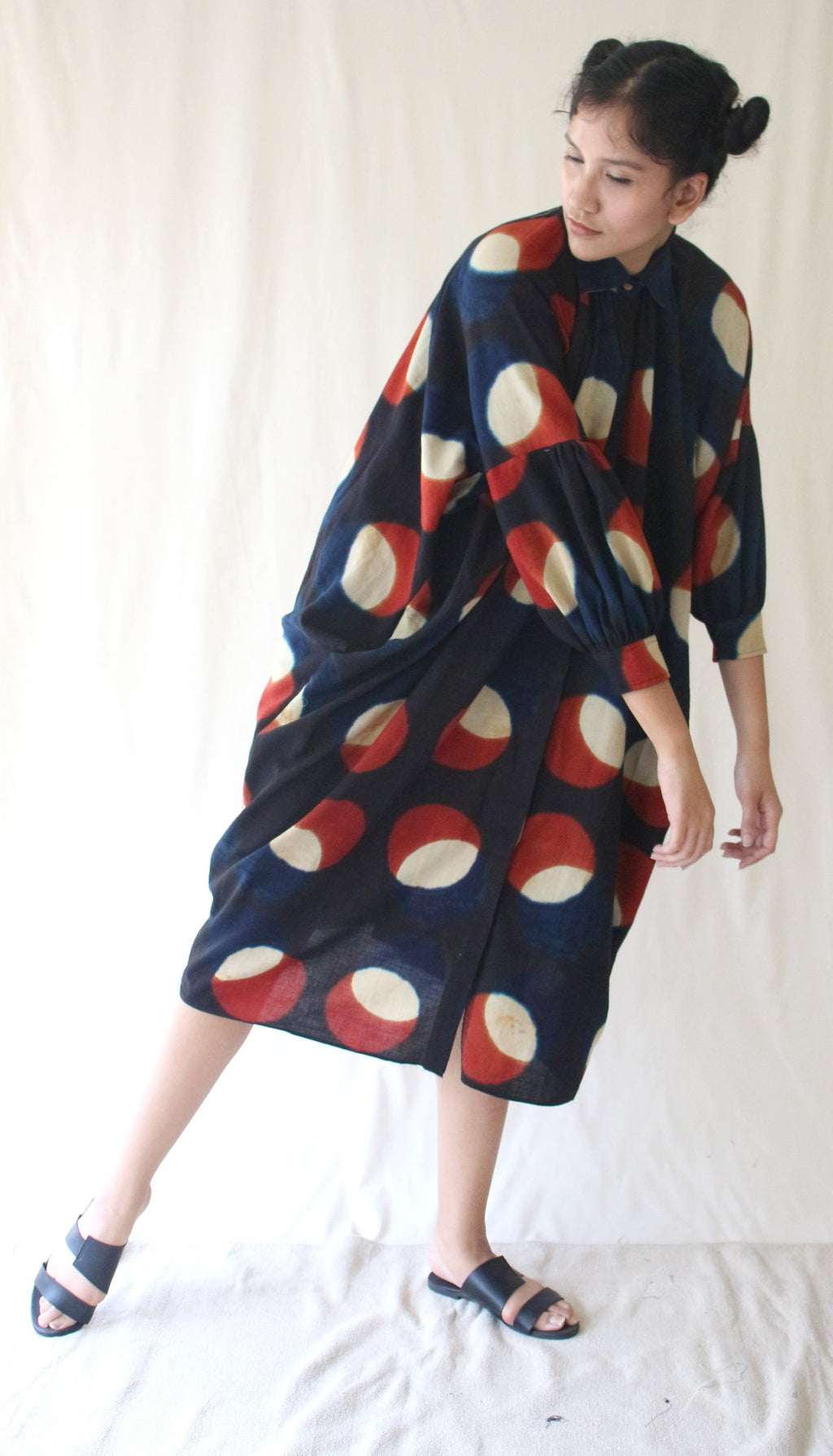 Multicolor Collar Cotton Midi Dress at Kamakhyaa by Chambray & Co.. This item is Blue, Casual Wear, Hand Spun Cotton, Midi Dresses, Natural, Ombre & Dyes, Regular Fit, Womenswear