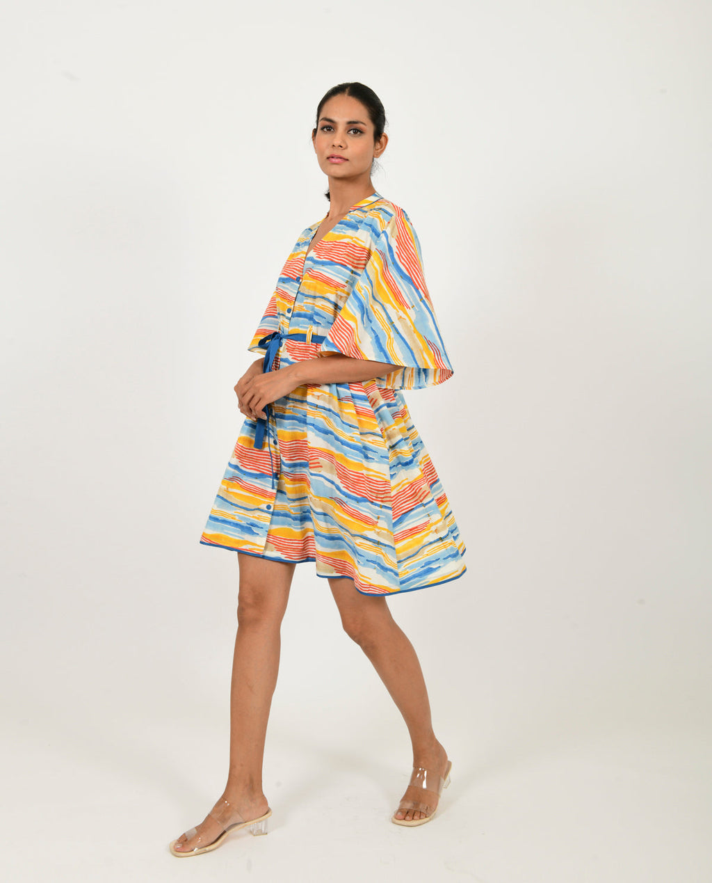 Multicolor Cotton Mini Dress at Kamakhyaa by Rias Jaipur. This item is 100% Organic Cotton, Block Prints, Casual Wear, Mini Dresses, Multicolor, Natural, Relaxed Fit, Scribble Prints, Womenswear, Yaadein