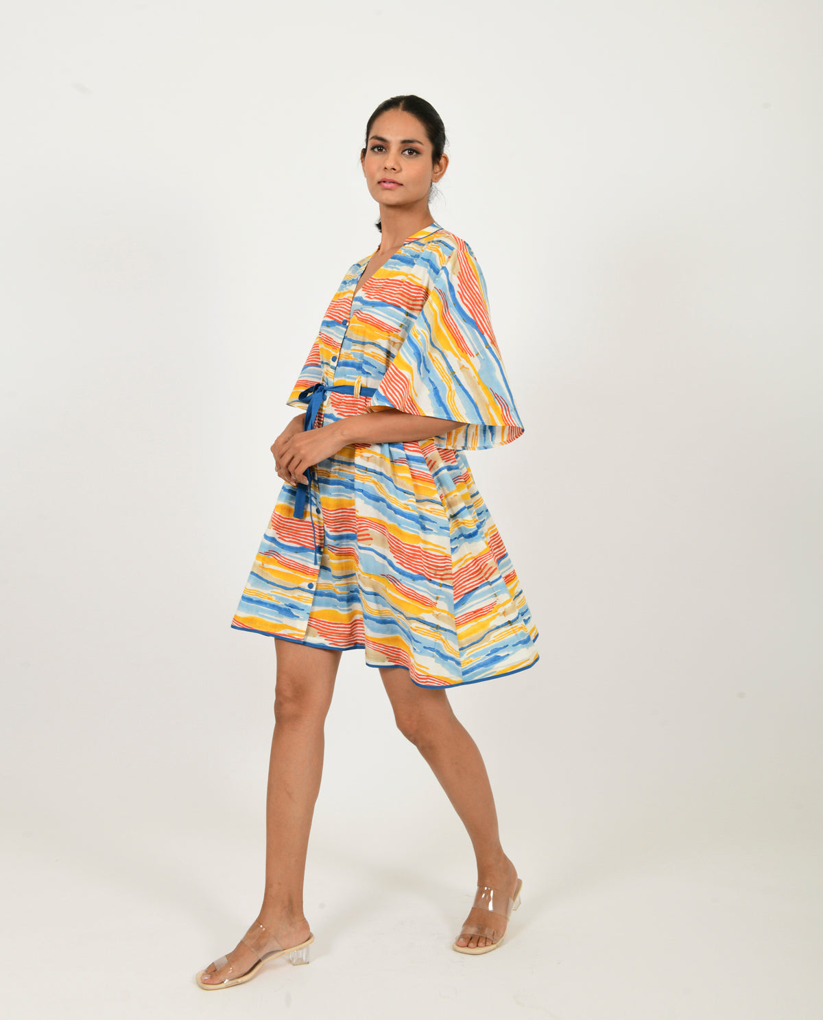 Multicolor Cotton Mini Dress at Kamakhyaa by Rias Jaipur. This item is 100% Organic Cotton, Block Prints, Casual Wear, Mini Dresses, Multicolor, Natural, Relaxed Fit, Scribble Prints, Womenswear, Yaadein