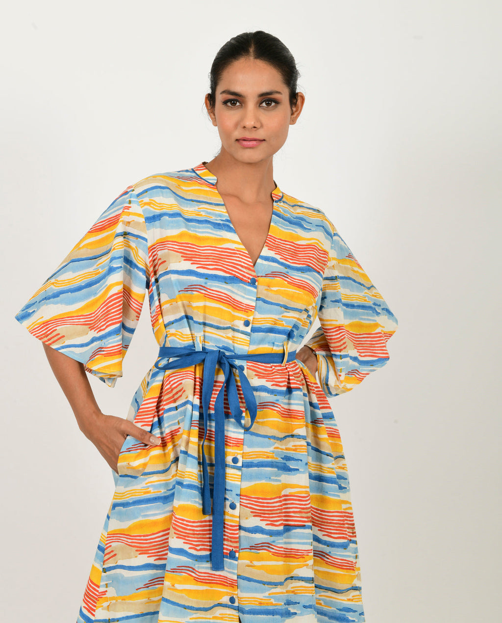 Multicolor Cotton Mini Dress at Kamakhyaa by Rias Jaipur. This item is 100% Organic Cotton, Block Prints, Casual Wear, Mini Dresses, Multicolor, Natural, Relaxed Fit, Scribble Prints, Womenswear, Yaadein