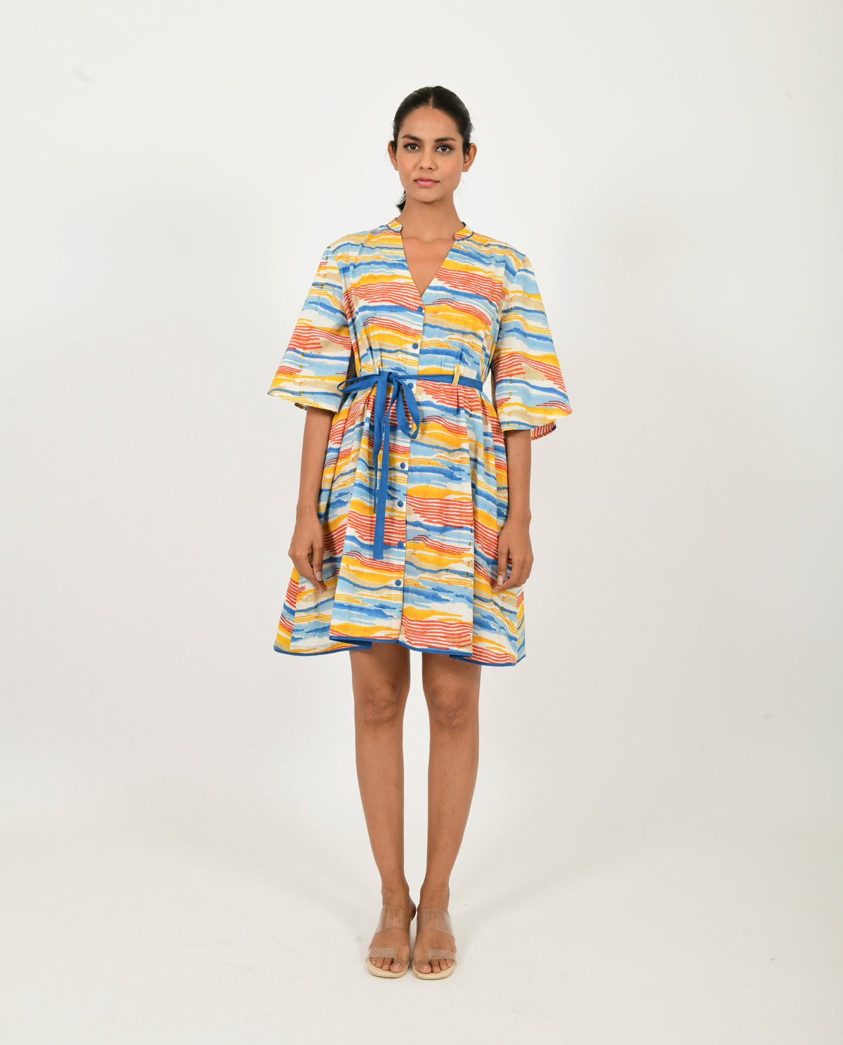 Multicolor Cotton Mini Dress at Kamakhyaa by Rias Jaipur. This item is 100% Organic Cotton, Block Prints, Casual Wear, Mini Dresses, Multicolor, Natural, Relaxed Fit, Scribble Prints, Womenswear, Yaadein