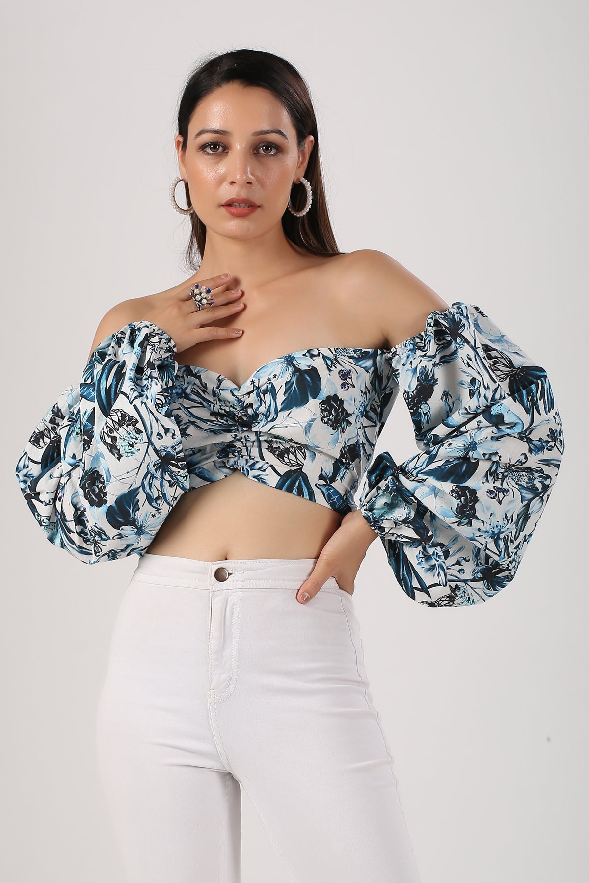 Multicolor Cotton Printed Top at Kamakhyaa by MOH-The Eternal Dhaga. This item is Cotton, Moh-The eternal Dhaga, Multicolor, Natural, Off-Shoulder Tops, Party Wear, Prints, Slim Fit, Womenswear