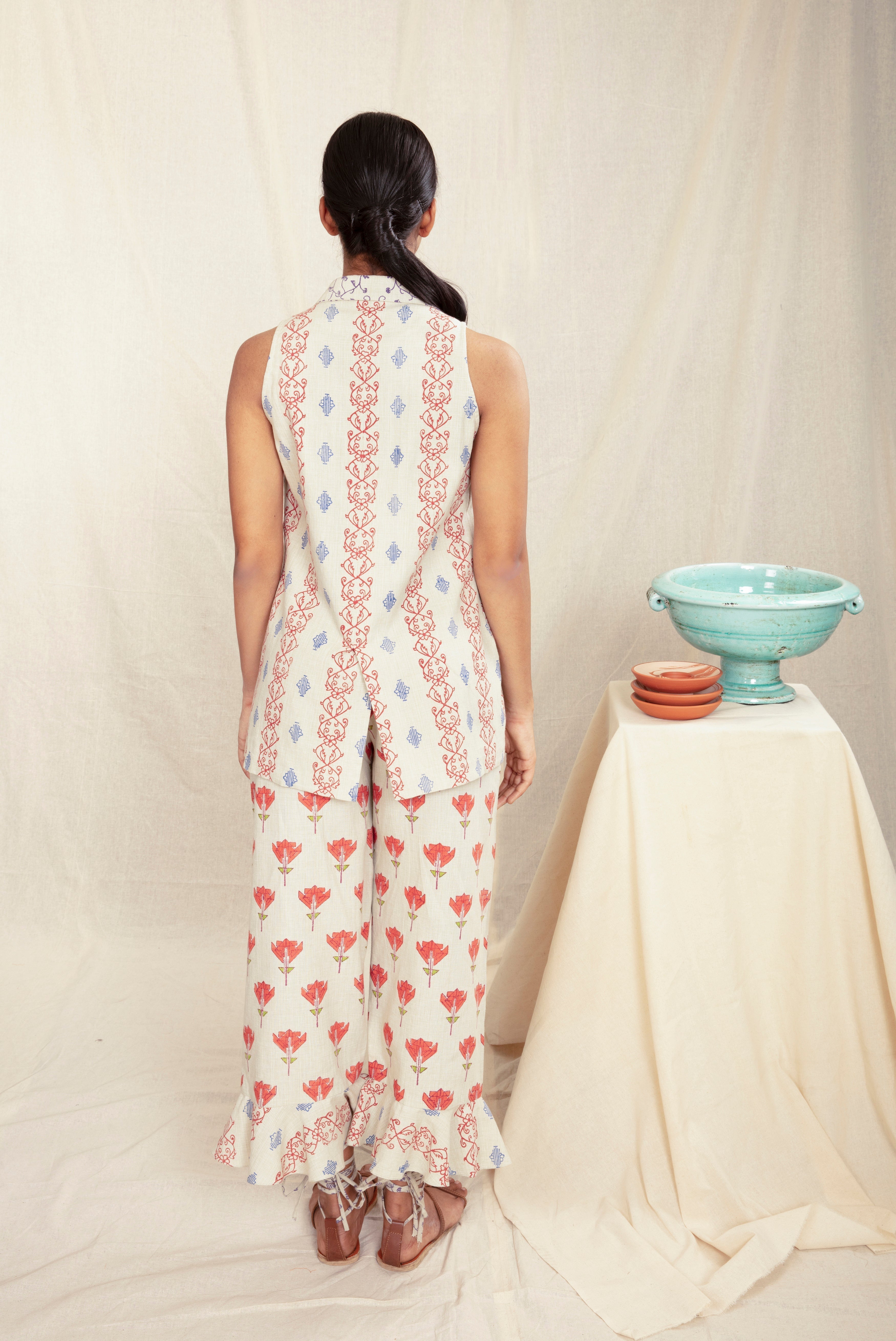 Multicolor Custom Women's Vest at Kamakhyaa by Anushé Pirani. This item is Blazers, Block Prints, Handwoven Cotton, Lounge Wear, Multicolor, Natural, Overlays, Prints, Recurring Dream Collection, Regular Fit, Womenswear