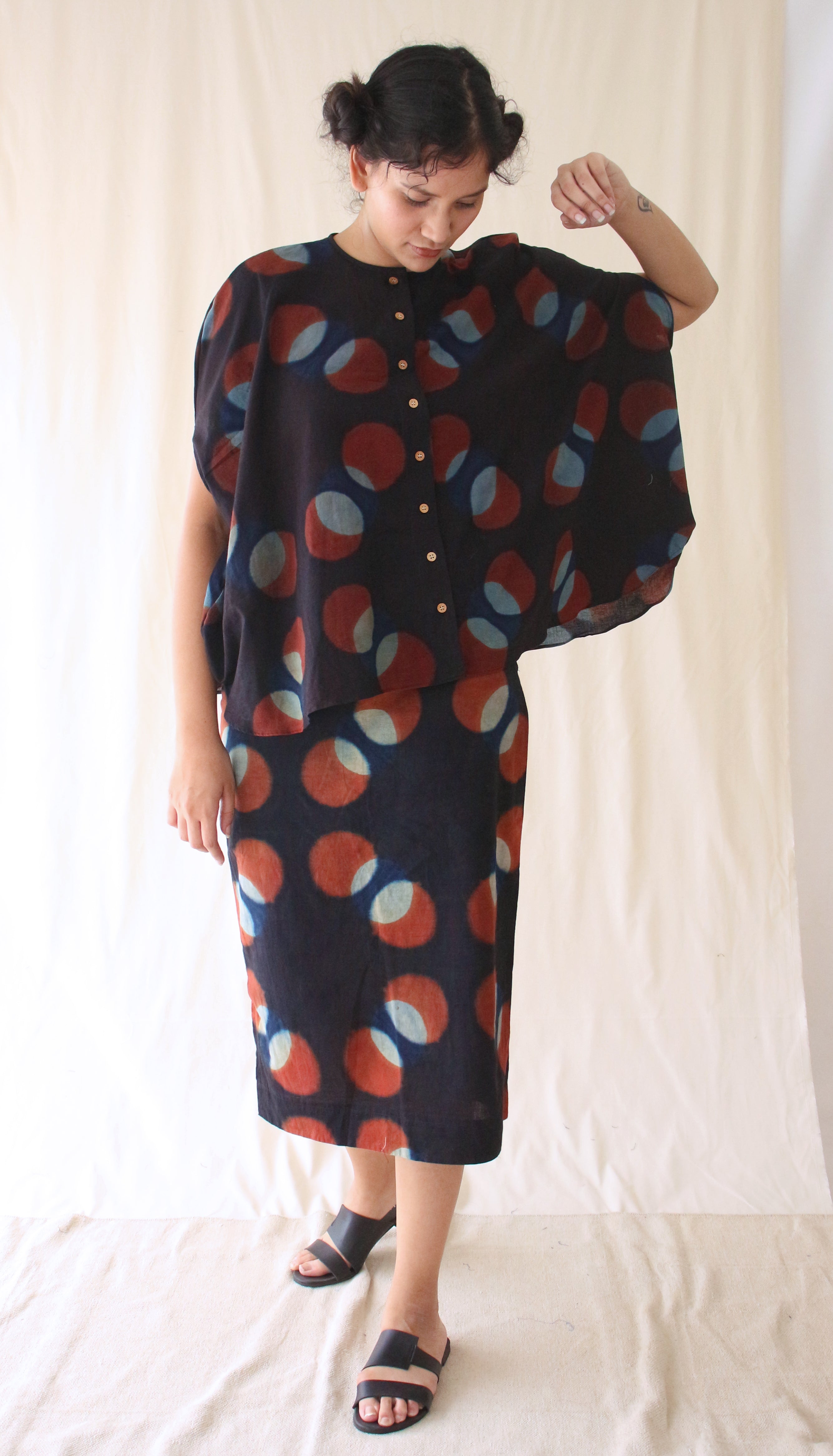 Multicolor Dye Tunic Top at Kamakhyaa by Chambray & Co.. This item is Blue, Casual Wear, Hand Spun Cotton, Natural, Ombre & Dyes, Regular Fit, Tops, Tunic Tops, Womenswear