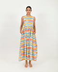Multicolor Gather Dress at Kamakhyaa by Rias Jaipur. This item is 100% Organic Cotton, Block Prints, Casual Wear, Multicolor, Natural, Relaxed Fit, Scribble Prints, Sleeveless Dresses, Womenswear, Yaadein