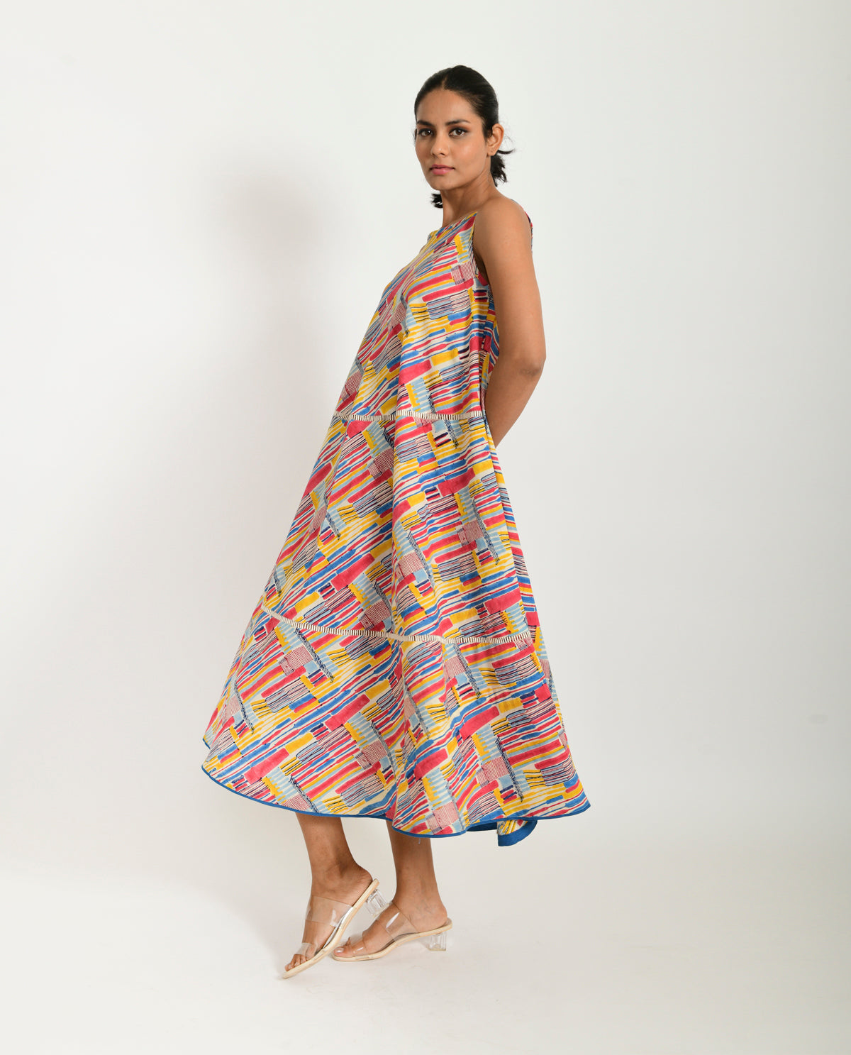 Multicolor Hand Block Maxi Dress at Kamakhyaa by Rias Jaipur. This item is 100% Organic Cotton, Block Prints, Casual Wear, Maxi Dresses, Multicolor, Natural, Relaxed Fit, Scribble Prints, Sleeveless Dresses, Womenswear, Yaadein