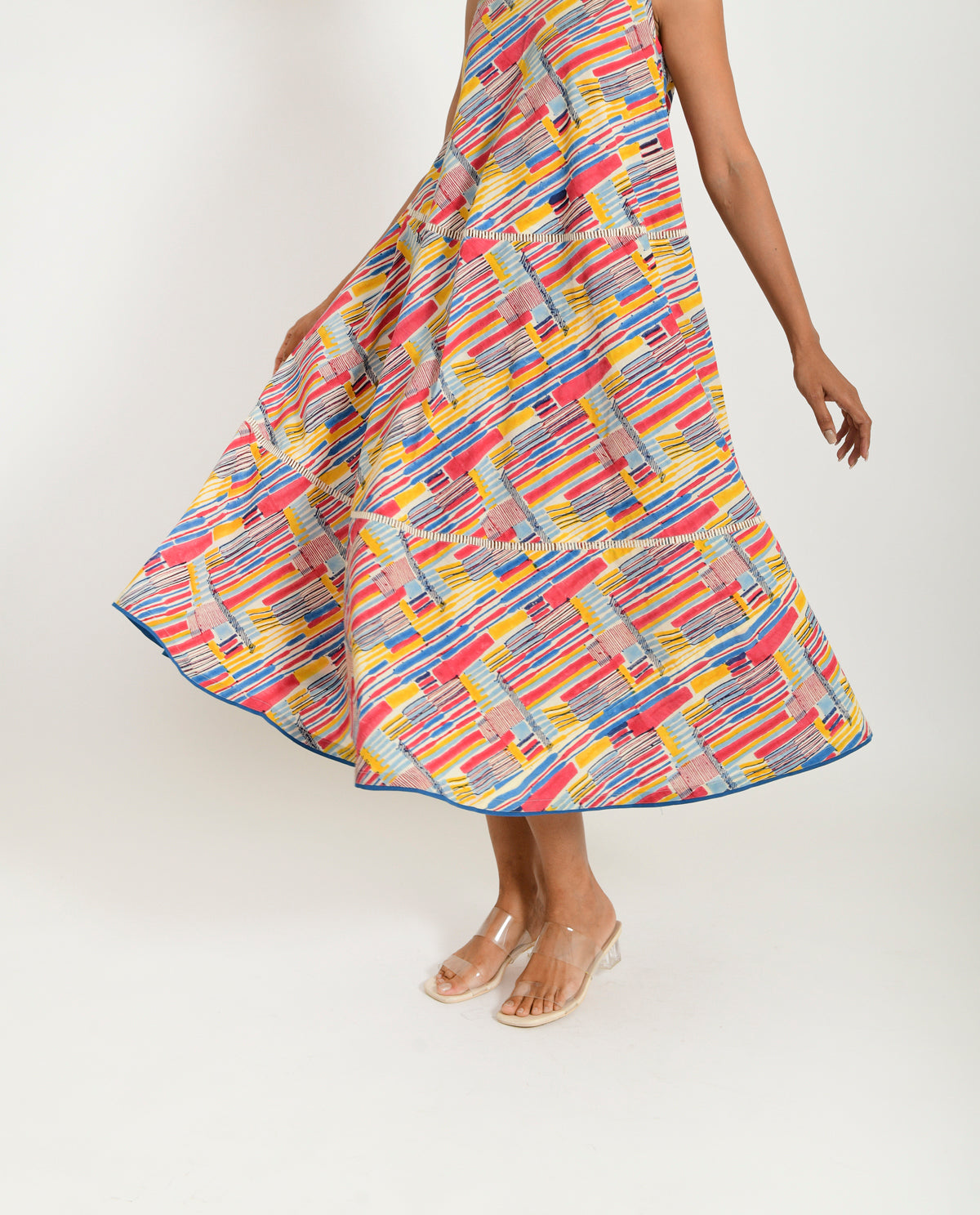 Multicolor Hand Block Maxi Dress at Kamakhyaa by Rias Jaipur. This item is 100% Organic Cotton, Block Prints, Casual Wear, Maxi Dresses, Multicolor, Natural, Relaxed Fit, Scribble Prints, Sleeveless Dresses, Womenswear, Yaadein