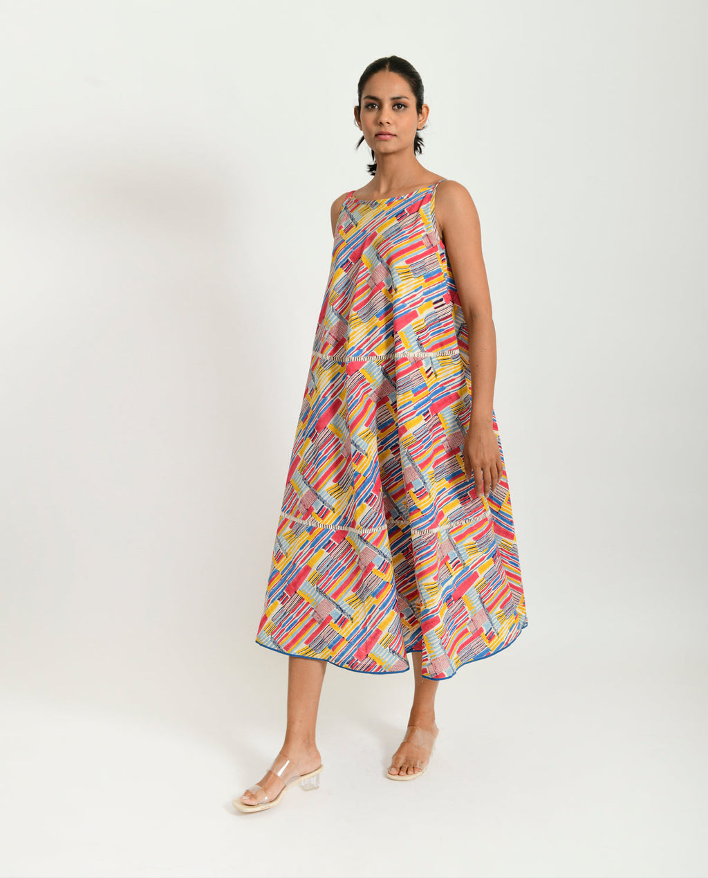 Multicolor Hand Block Maxi Dress at Kamakhyaa by Rias Jaipur. This item is 100% Organic Cotton, Block Prints, Casual Wear, Maxi Dresses, Multicolor, Natural, Relaxed Fit, Scribble Prints, Sleeveless Dresses, Womenswear, Yaadein
