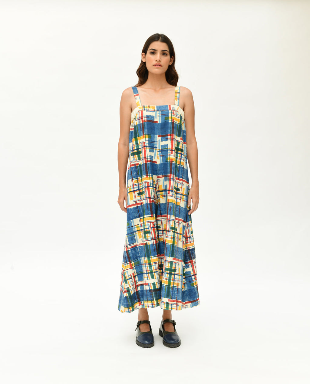 Multicolor Handblock Printed Jumpsuit at Kamakhyaa by Rias Jaipur. This item is 100% Organic Cotton, Casual Wear, Handblock Printed, Handspun, Handwoven, Jumpsuits, Off-White, Prints, Relaxed Fit, Stellar Print, Stripes, Void, Womenswear
