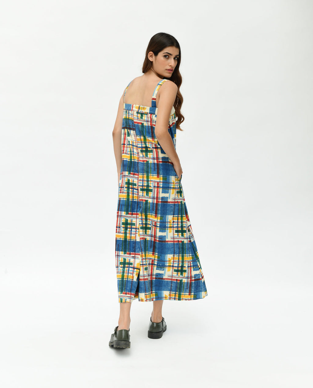 Multicolor Handblock Printed Jumpsuit at Kamakhyaa by Rias Jaipur. This item is 100% Organic Cotton, Casual Wear, Handblock Printed, Handspun, Handwoven, Jumpsuits, Off-White, Prints, Relaxed Fit, Stellar Print, Stripes, Void, Womenswear