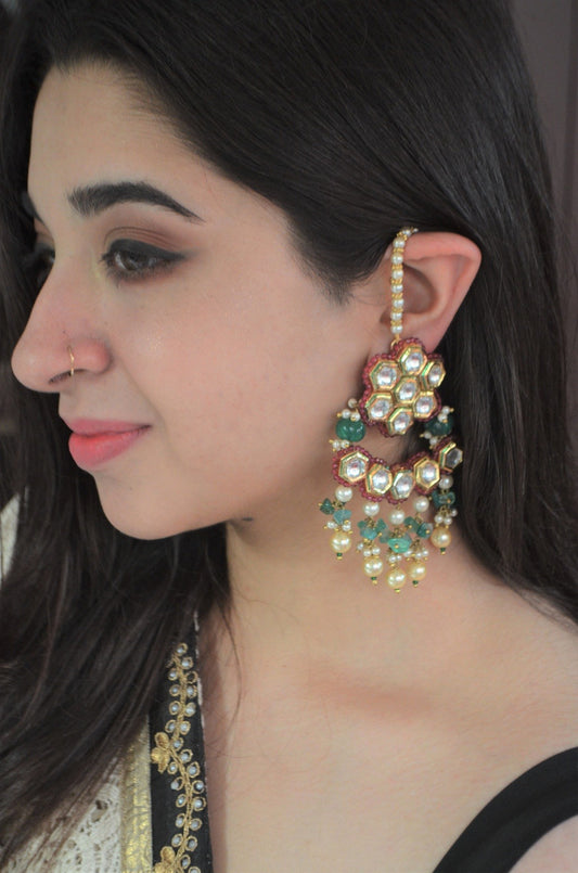 Multicolor Jhumkas Kalina Chandbalis at Kamakhyaa by House Of Heer. This item is Alloy Metal, Festive Jewellery, Festive Wear, Free Size, jewelry, Jhumkas, July Sale, July Sale 2023, Long Earrings, Multicolor, Natural, Pearl, Polkis, Solids, Textured