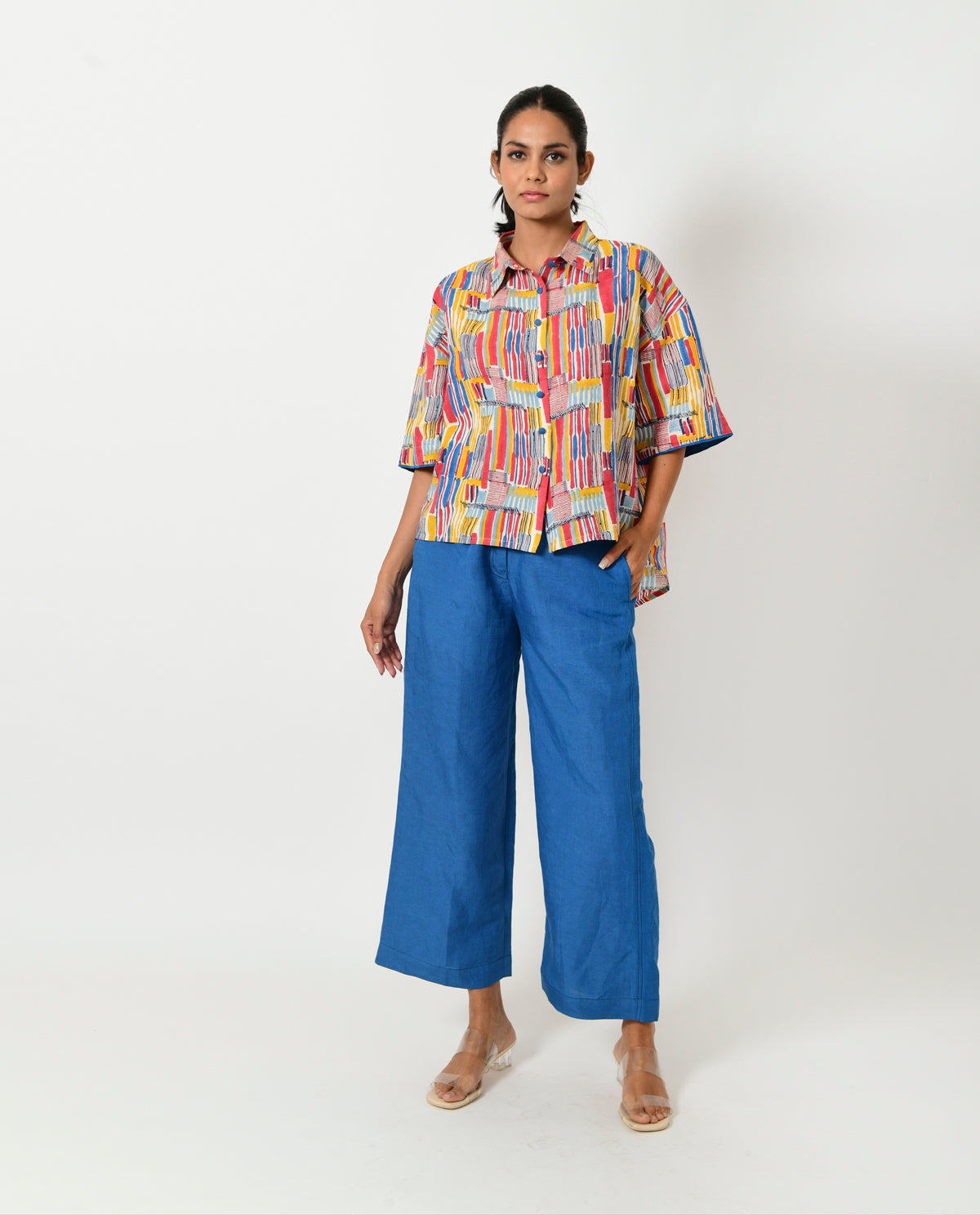 Multicolor Linen-Co-ord Set at Kamakhyaa by Rias Jaipur. This item is Casual Wear, Co-ord Sets, Linen Blend, Multicolor, Natural, Prints, Relaxed Fit, Scribble Prints, Vacation Co-ords, Womenswear, Yaadein